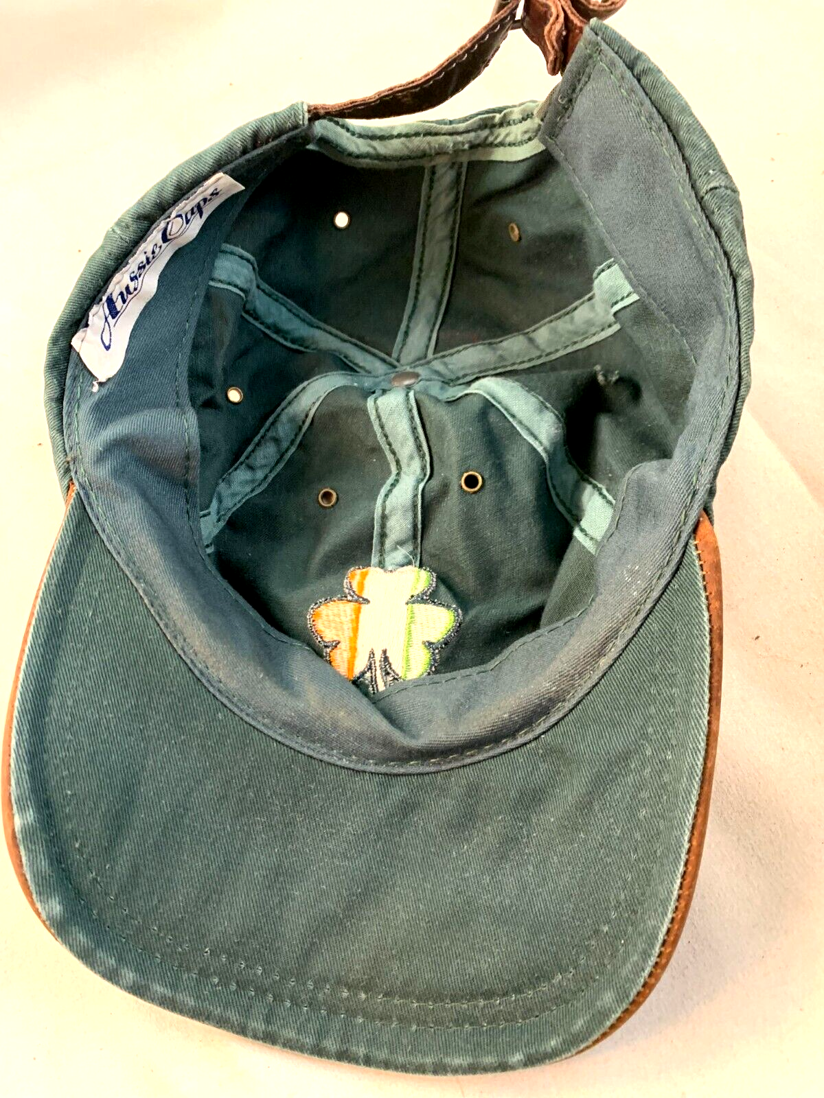 Aussie Caps Adjustable One-Size Leather Bill Shamrock Embroidered Hat