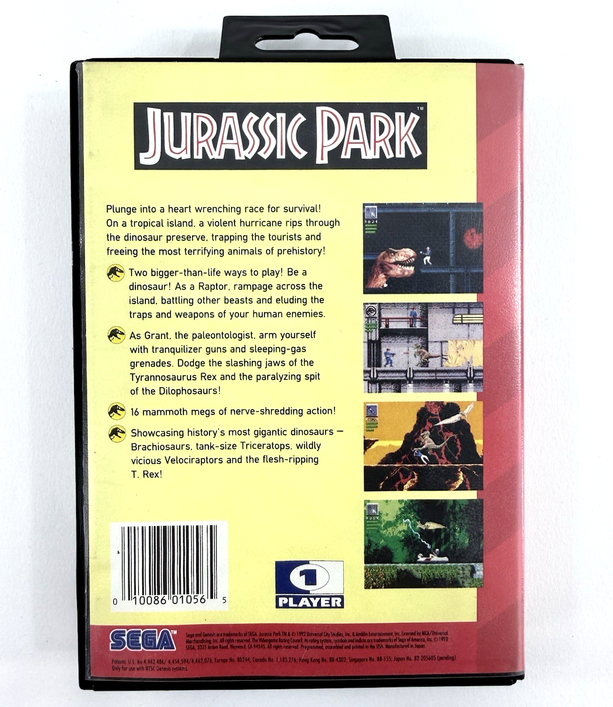 Jurassic Park (Sega Genesis, 1993) Original Case and Manual Only - No Game