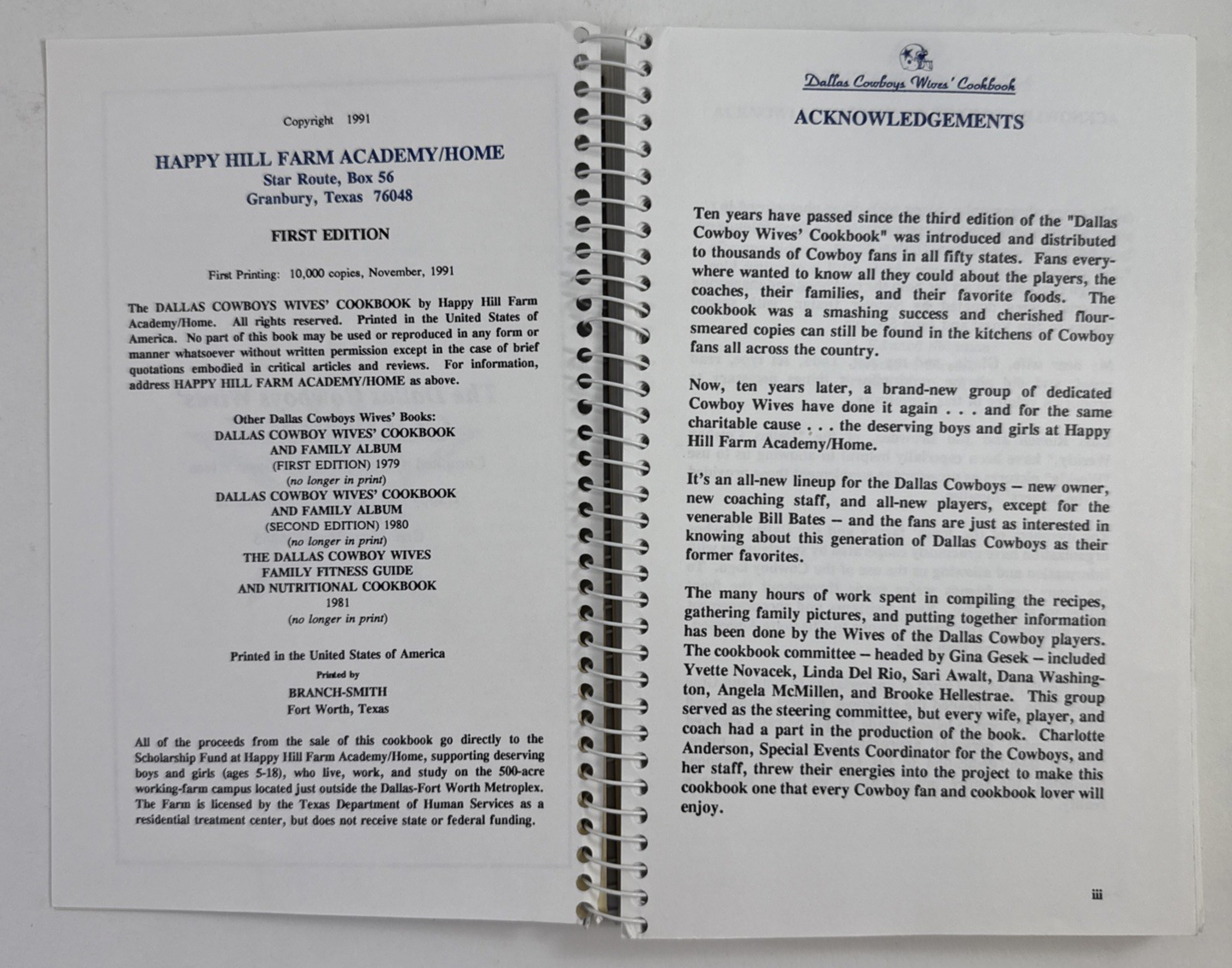 The Dallas Cowboys Wives Cookbook  (Paperback, 1991) First Edition