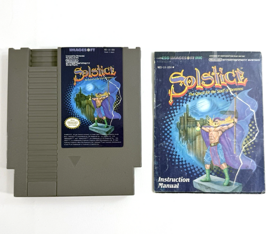 Solstice: The Quest for the Staff of Demnos (Nintendo NES, 1990) Game and Manual