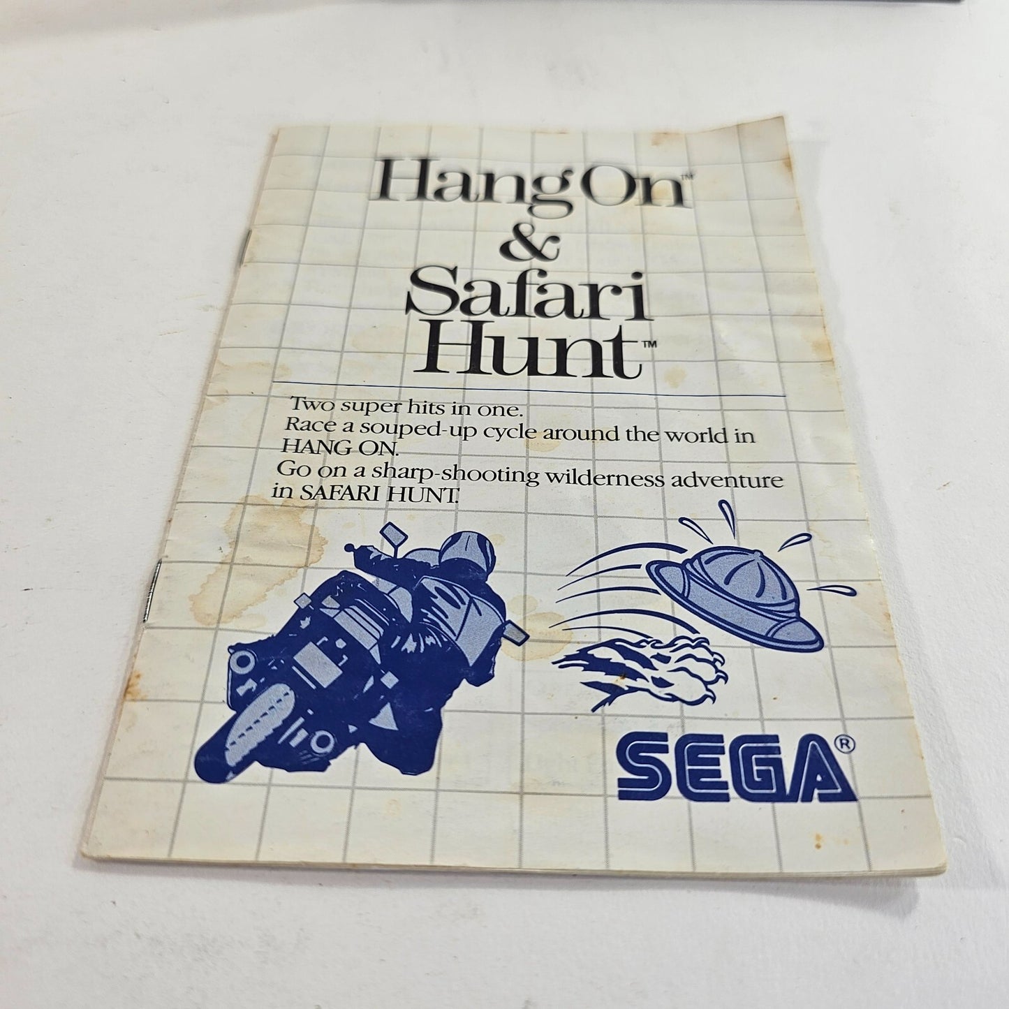 Hang On & Safari Hunt (Sega Master System, 1986) Game Case Manual - Tested