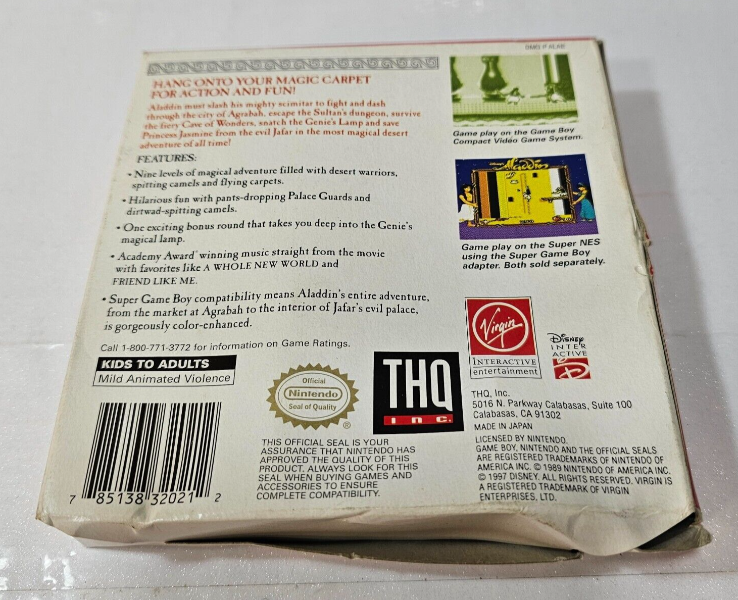 Disney's Aladdin (Nintendo GameBoy, 1994) Game Box Manual Inserts - Tested