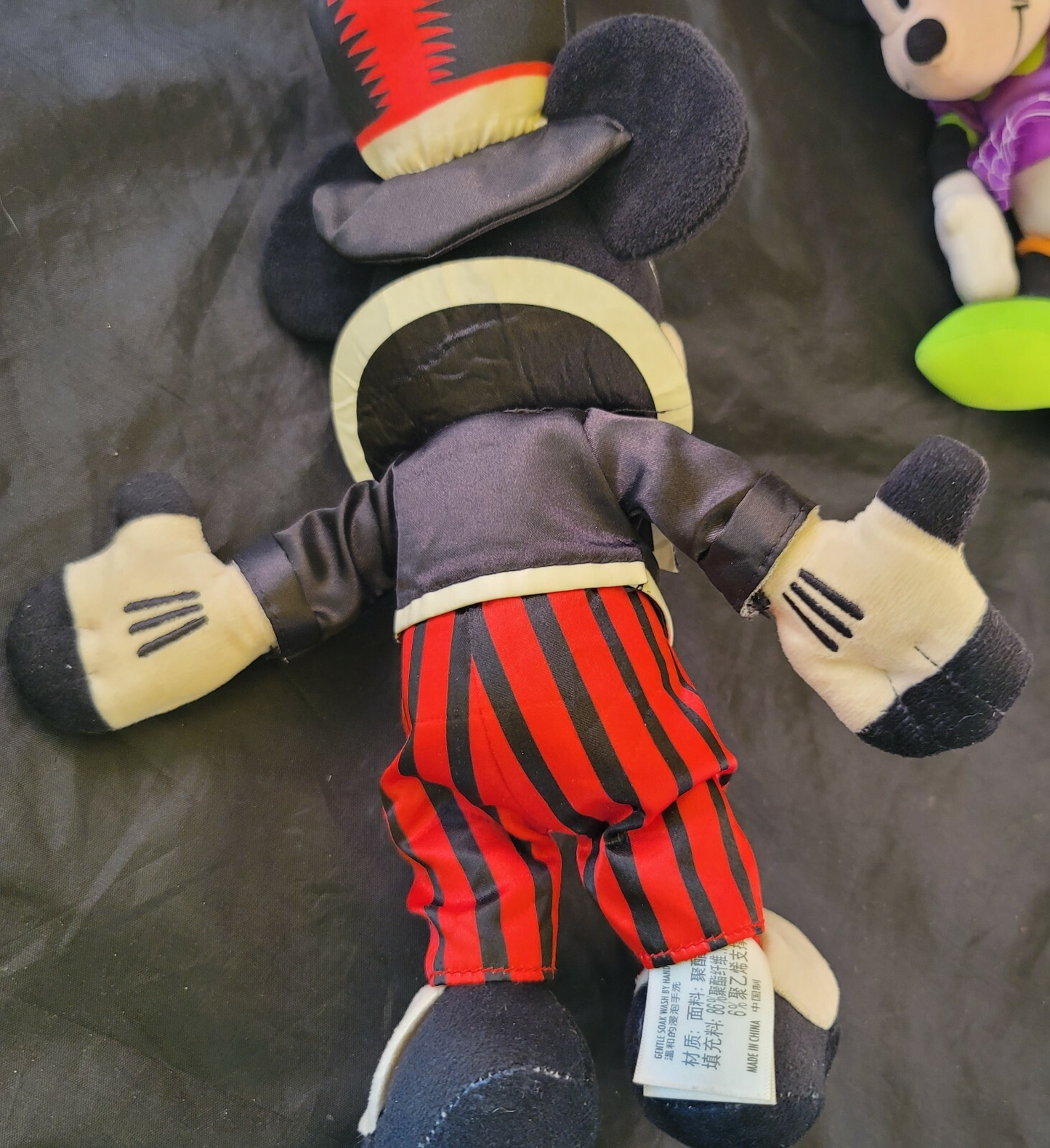 Disney Halloween 13” Mickey Mouse Plush Red / Black Satin Outfit Top Hat Spider