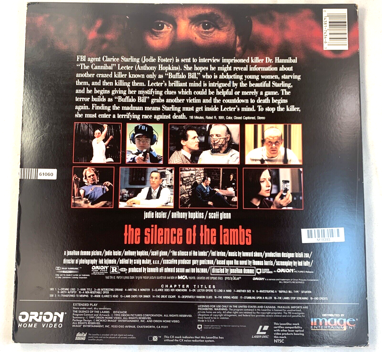 The Silence of the Lambs (Extended Play CLV Laserdisc, 1991) - Tested & Working