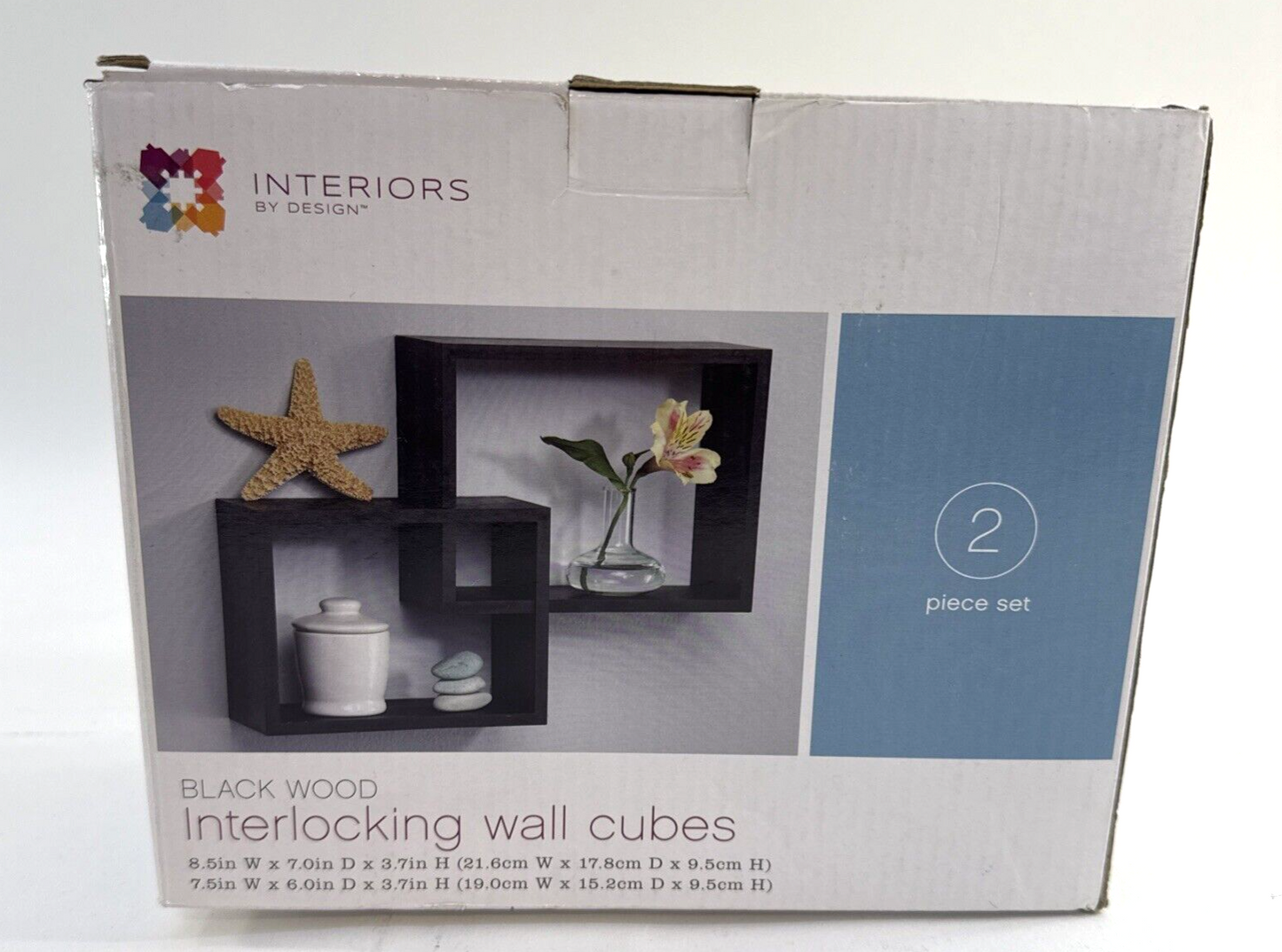 Interiors By Design Black Wooden Interlocking Wall Cubes  2-Piece Set - Open Box