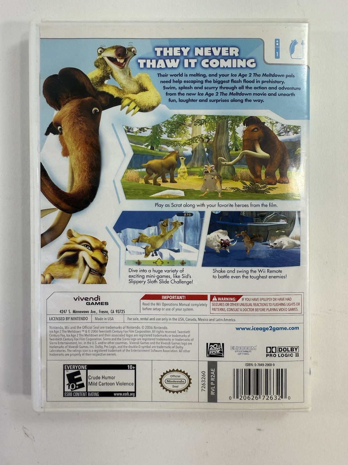 Ice Age 2: The Meltdown (Nintendo Wii, 2006) Game and Case - Tested