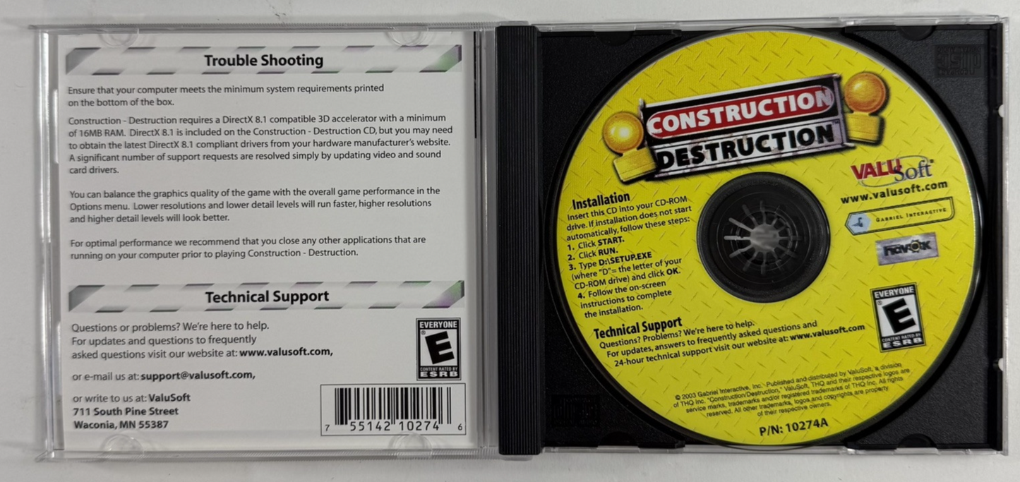 Construction Destruction (PC, 2003) Box Box, Jewel Case, Game Disc, No Manual
