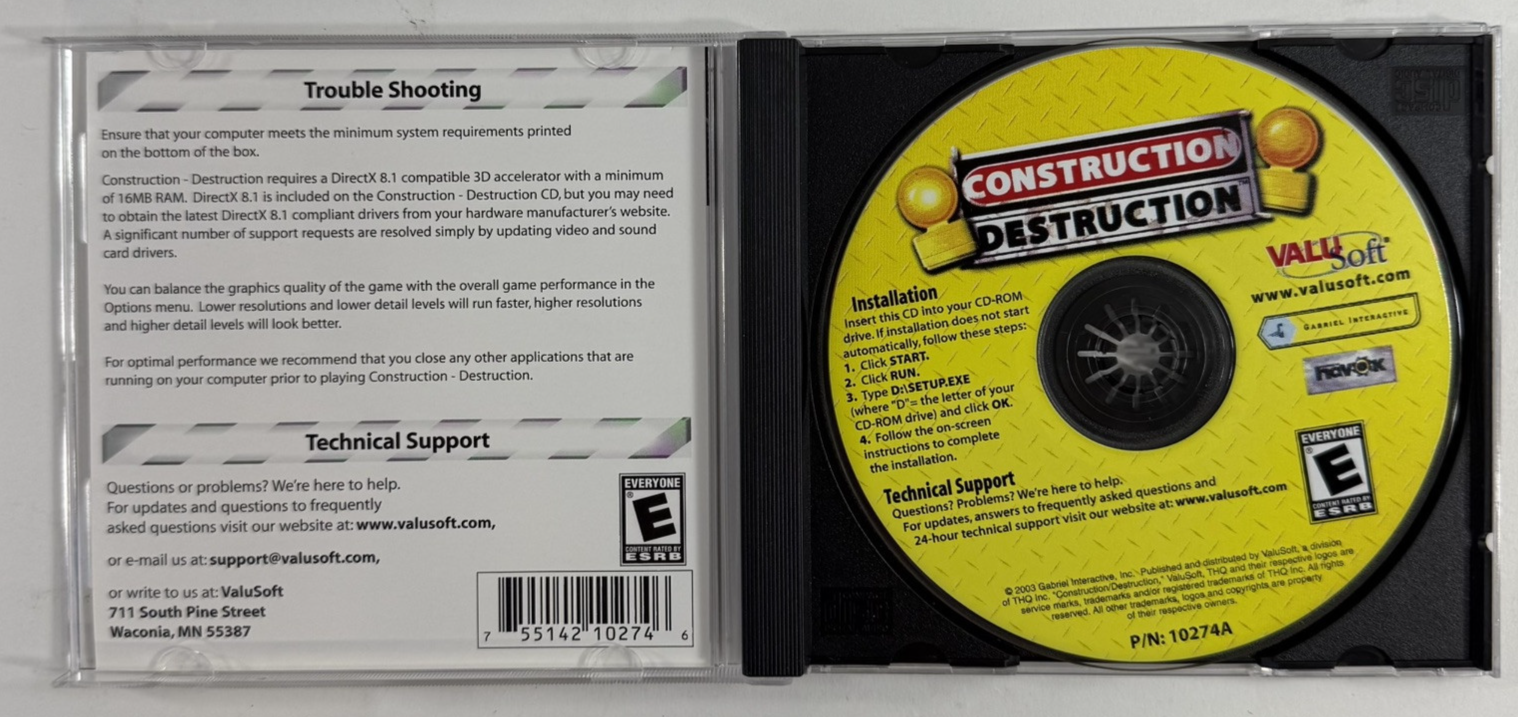 Construction Destruction (PC, 2003) Box Box, Jewel Case, Game Disc, No Manual