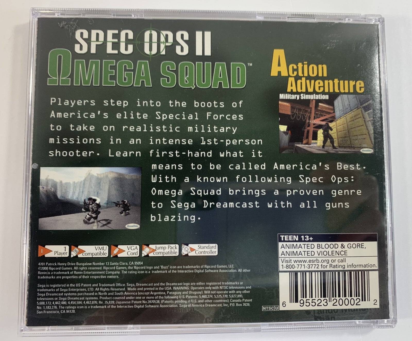 Spec Ops II: Omega Squad (Sega Dreamcast, 2000) Game Case Manual - Tested