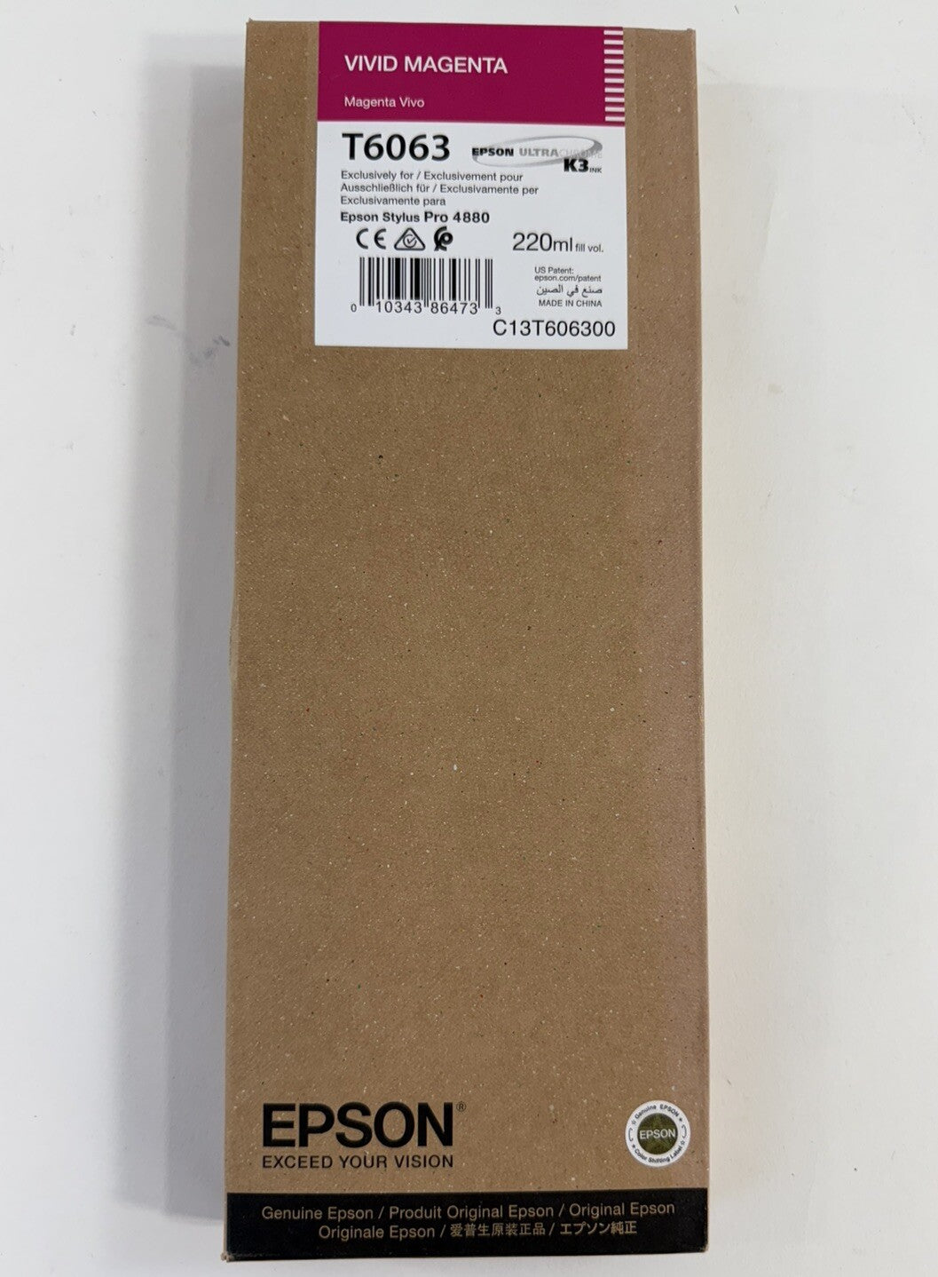 Expired 2020 Epson Vivid Magenta T6063 K3 UltraChrome Ink Cartridge - Sealed