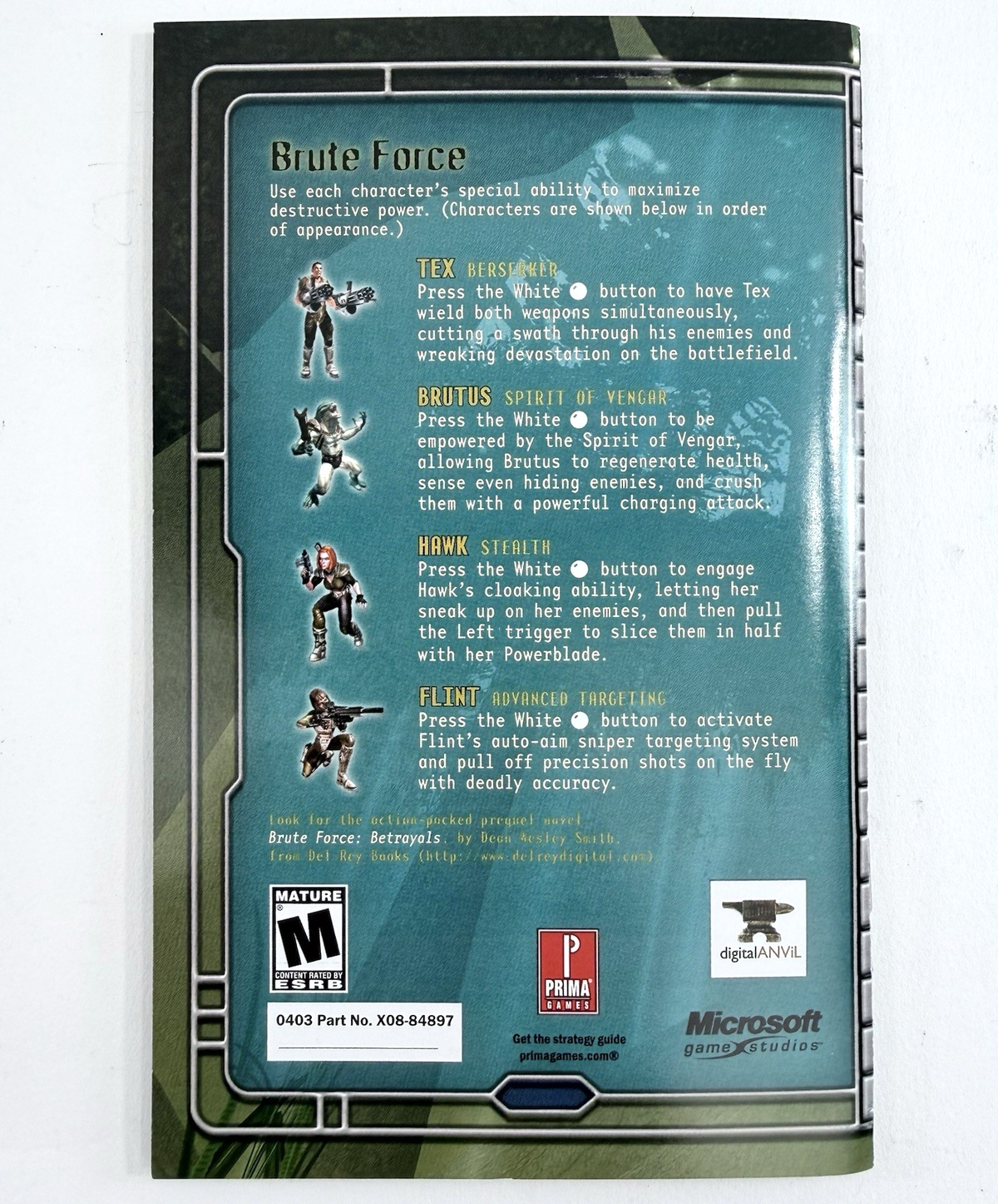 Brute Force (Microsoft Xbox, 2003) Game Case & Manual - Tested and Working