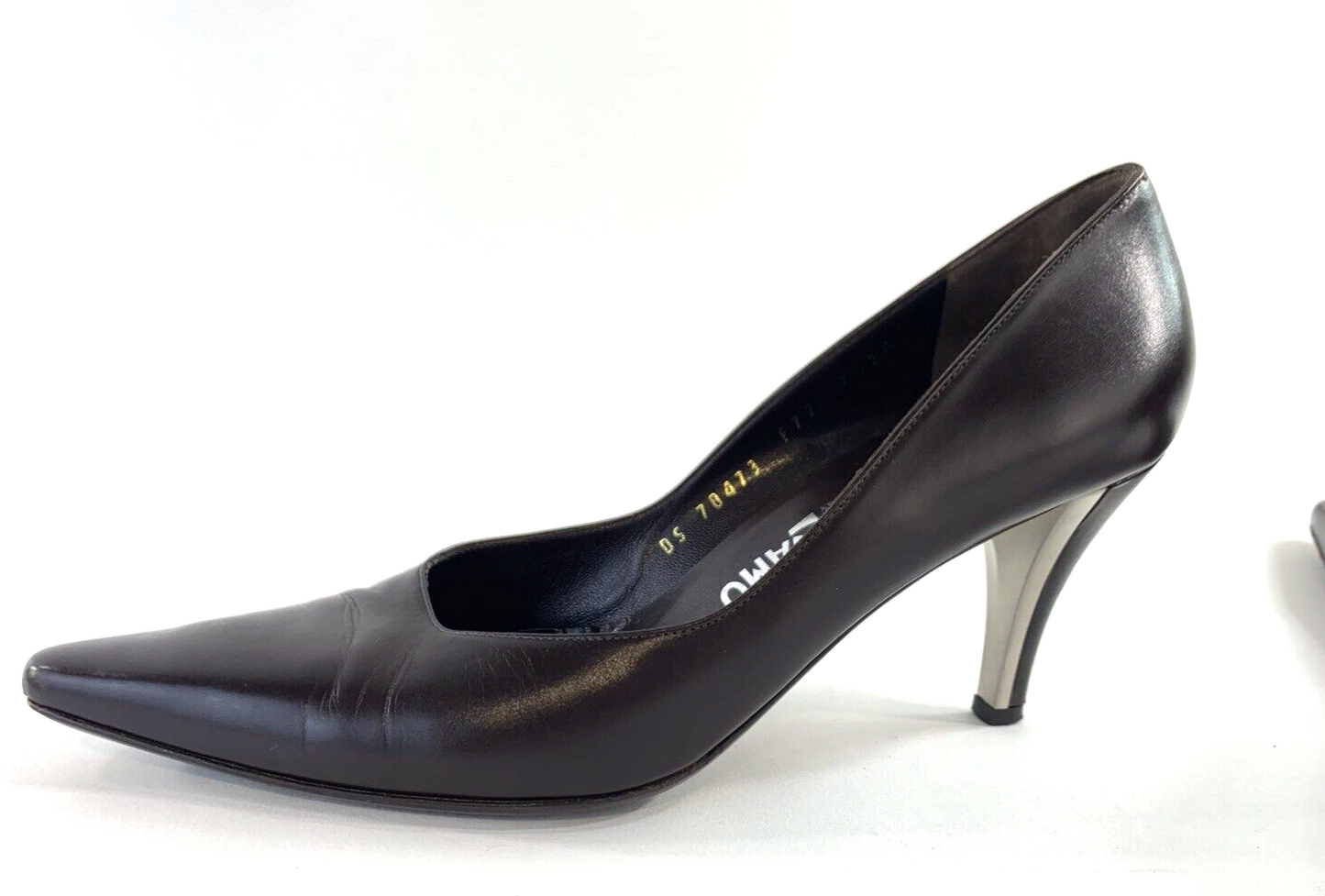 Salvatore Ferragamo Size 7.5 AA Brown Leather Heels Pointed Toe Dress Shoes