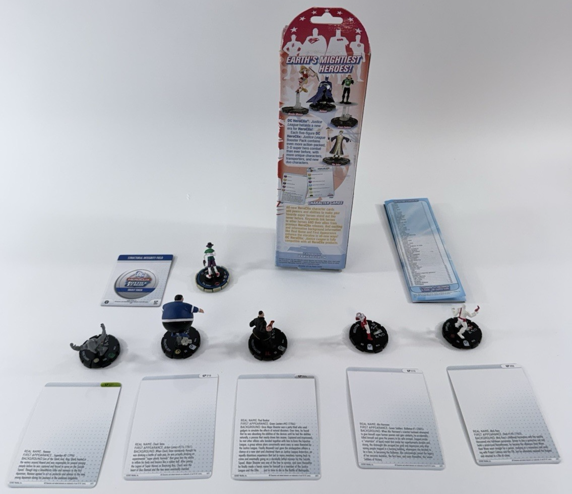 DC 2007 HeroClix Justice League Booster Pack (Set of 5+1) w/Box, Cards, Token