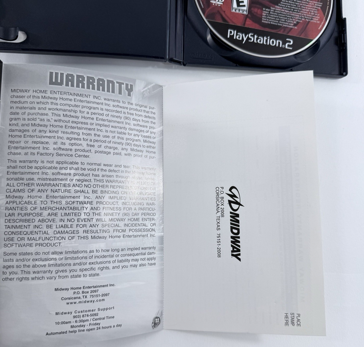 NFL Blitz 2002 (PlayStation 2, 2001) Game Case Manual Registration Card - Tested