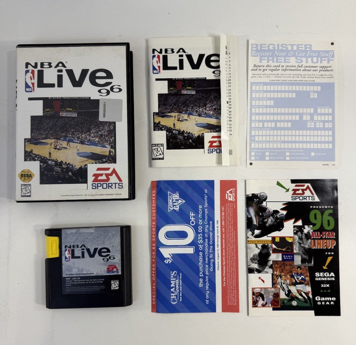 NBA Live 96 (Sega Genesis, 1995) Game Case Manual Inserts Registration - Tested