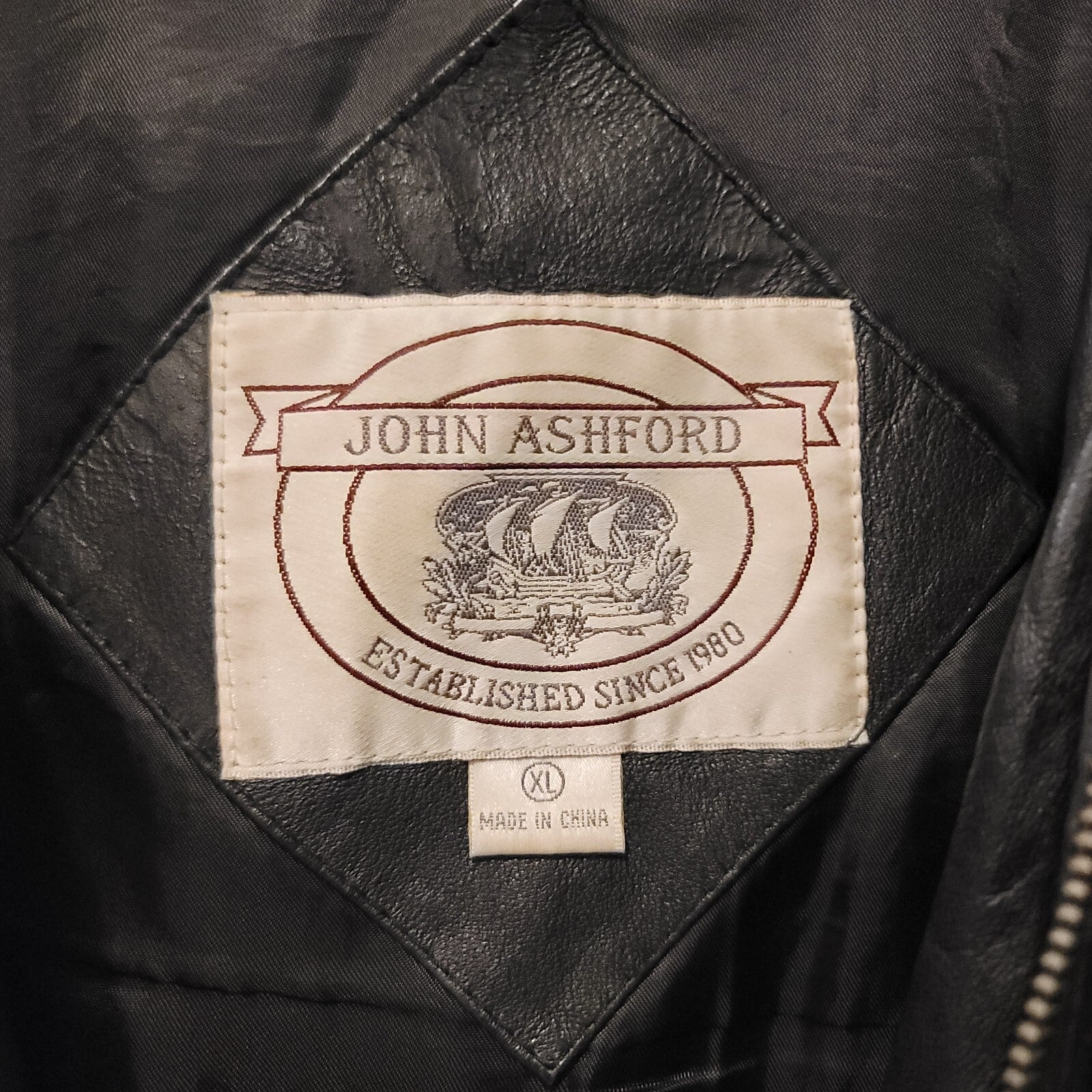 John Ashford Black Leather Men's Coat Size XL  RN18711