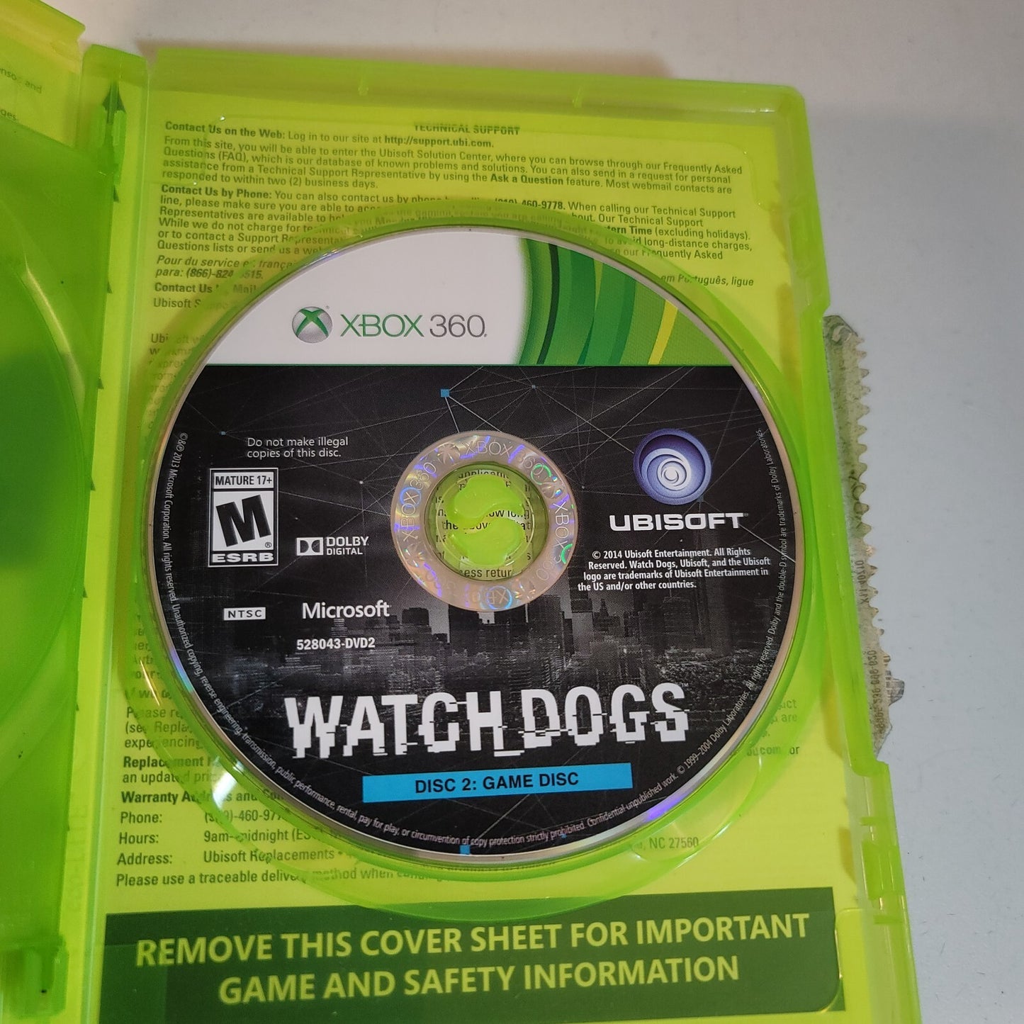 Watch Dogs (Microsoft Xbox 360, 2014) No Manual - 2 Discs