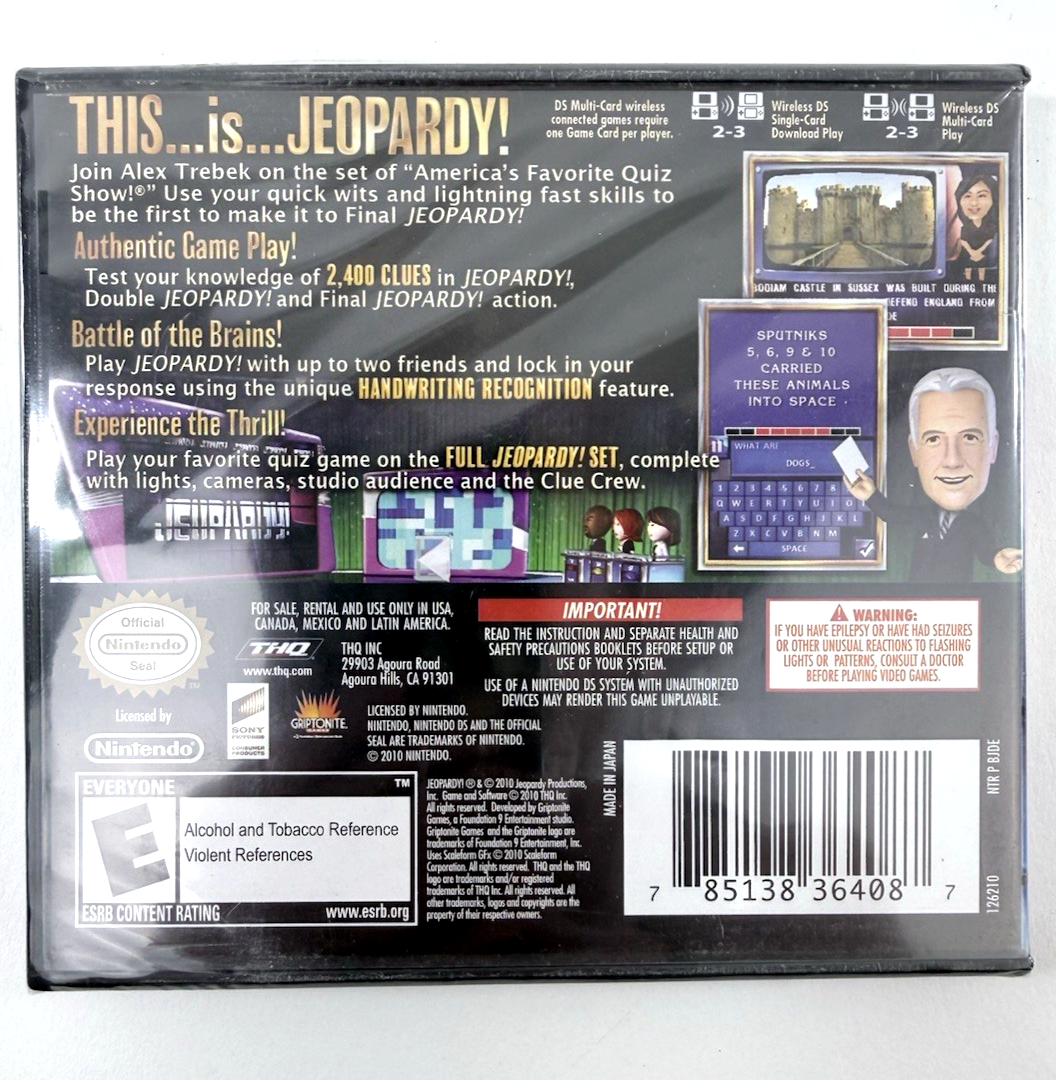 Jeopardy (Nintendo DS, 2010) New, Factory Sealed Alex Trebek Quiz Game