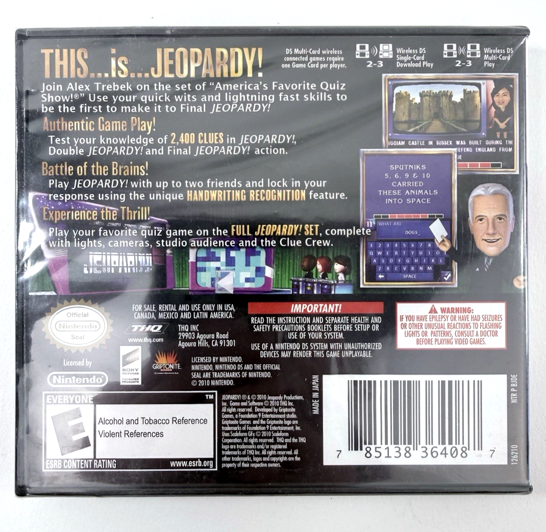 Jeopardy (Nintendo DS, 2010) New, Factory Sealed Alex Trebek Quiz Game