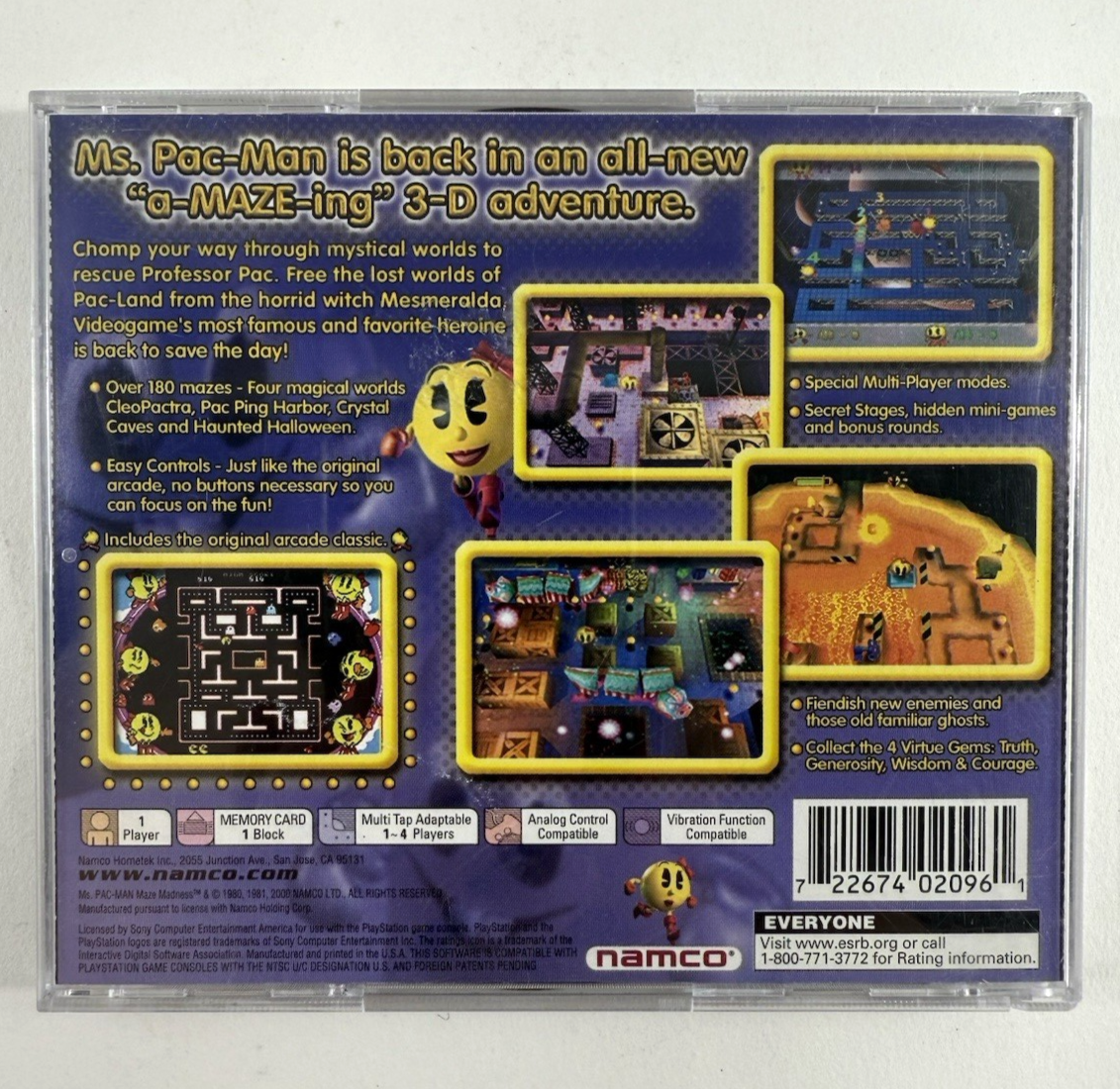 Ms. Pac-Man Maze Madness (Sony PlayStation, 2000) Game Case Manual Registration