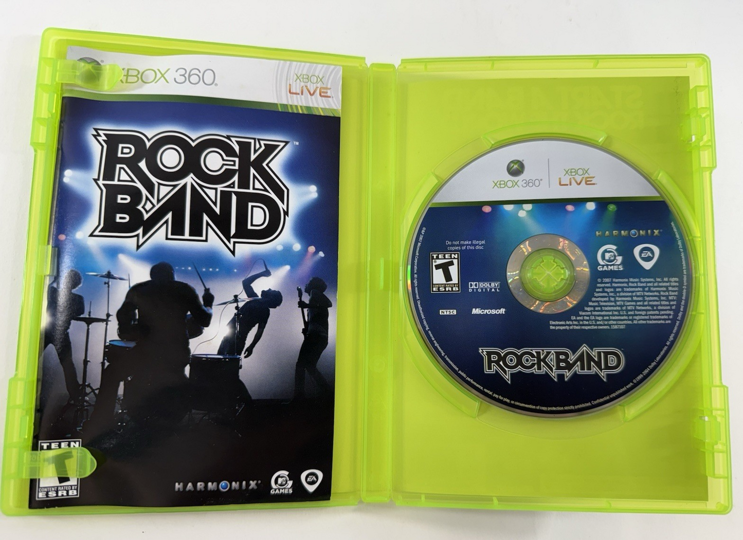 Rock Band (Microsoft Xbox 360, 2007) Game Case Manual - Tested and Working