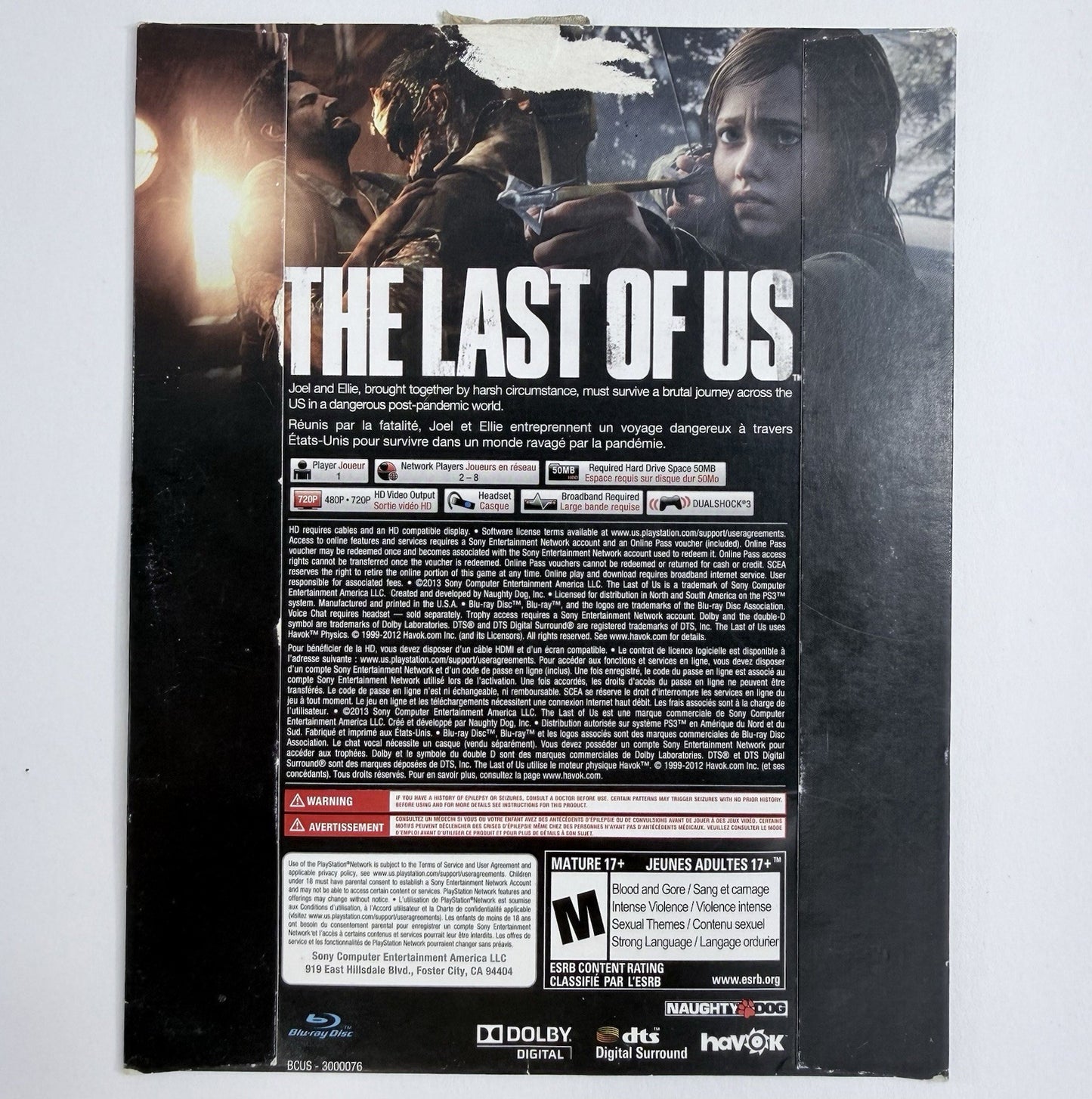 The Last of Us (PlayStation 3, 2013) Not For Resale Game and Sleeve - Tested