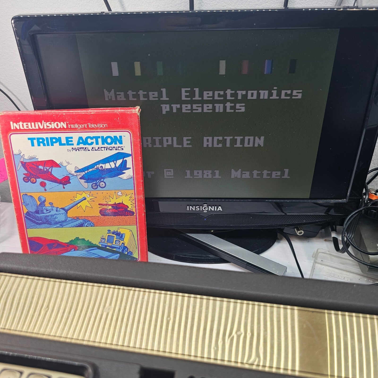 Triple Action (Intellivision, 1981) Game, Case, Manual, Overlays - Tested