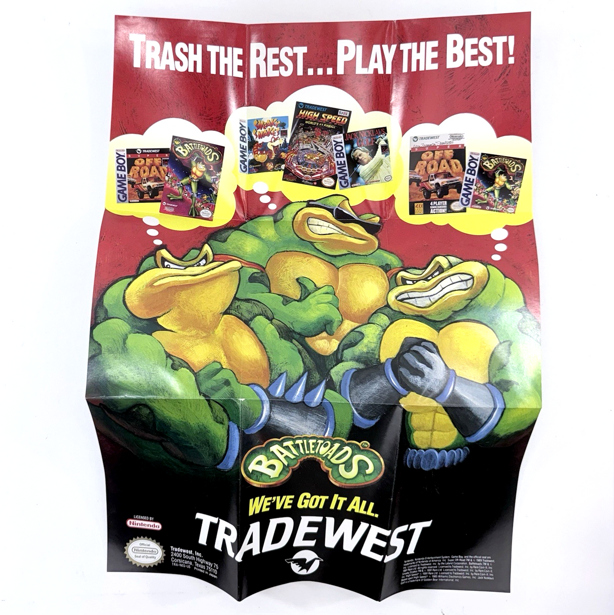 Battletoads (Nintendo NES, 1991) Game Box Manual Poster Foam Sleeve - Tested