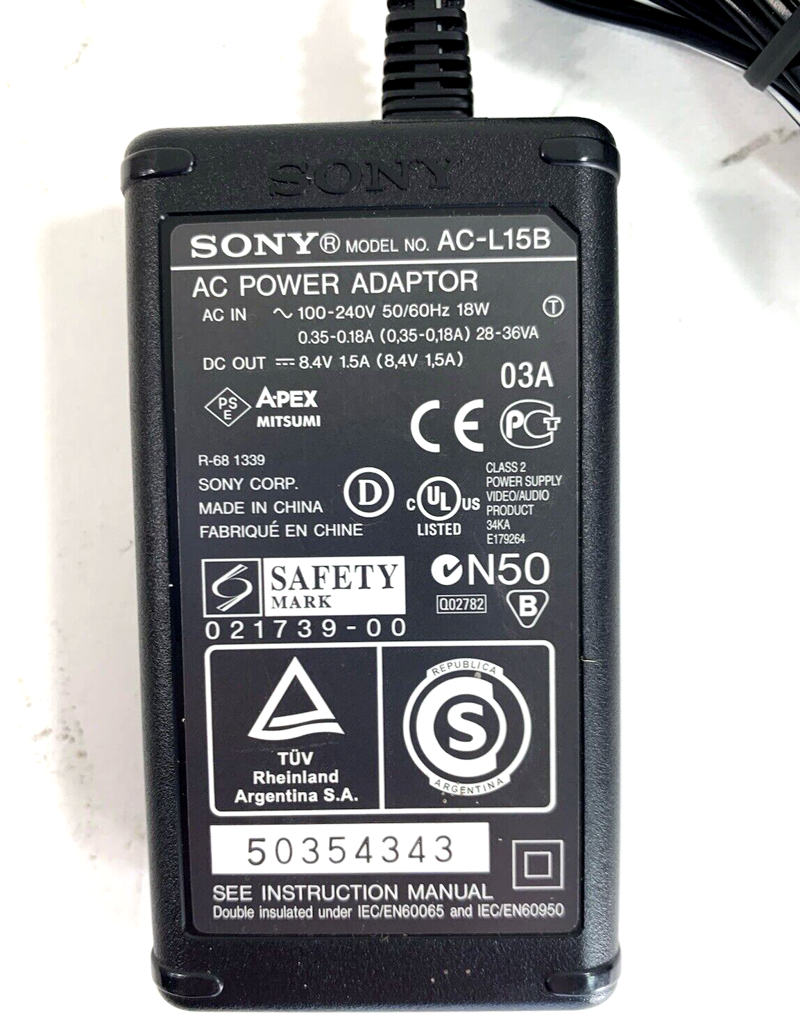 Sony AC-L15B 18W AC/DC Adapter For CCD-TRV HI-8 & DCR-TRV Digital 8 Camcorders