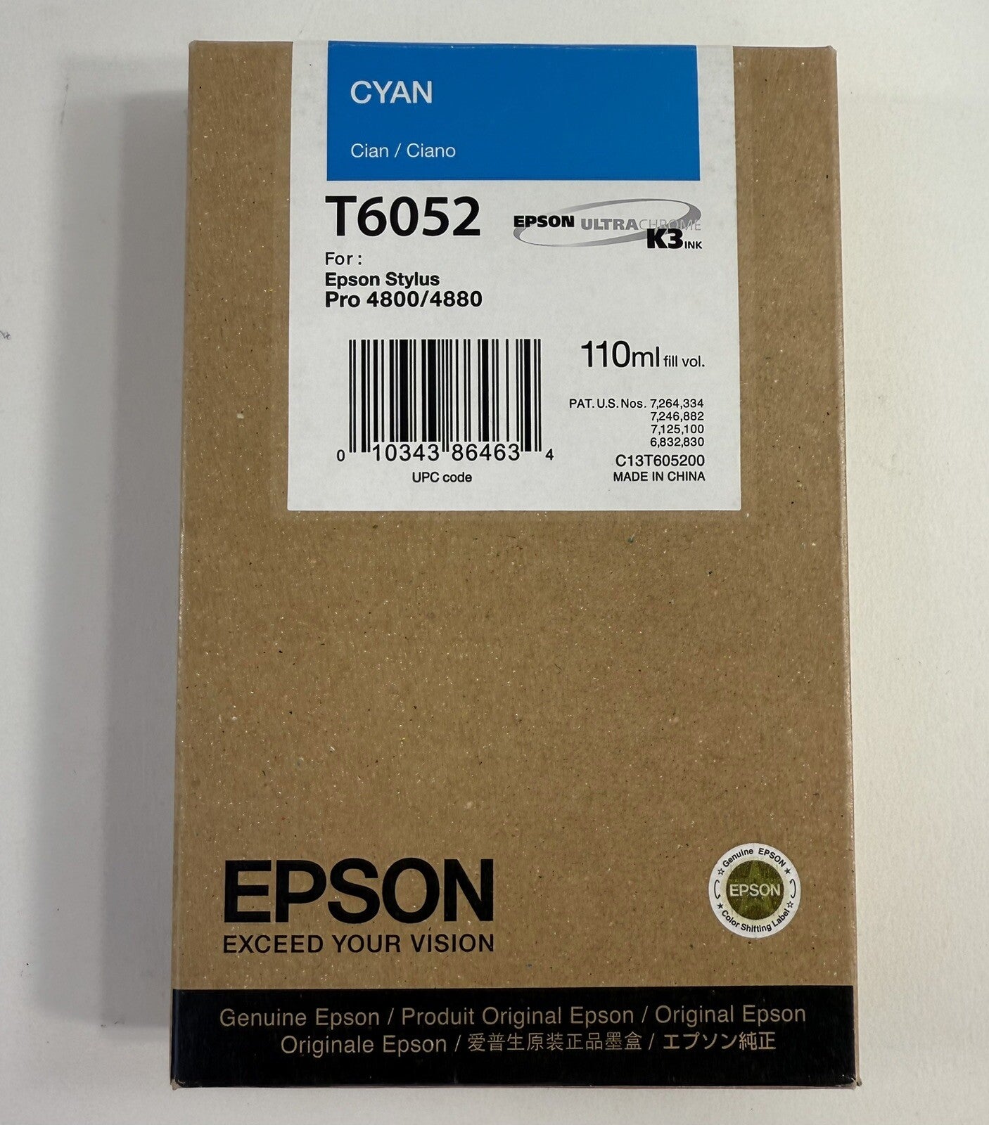 Epson T6052 Cyan Cartridge (for Stylus 4800/4880) New, Sealed (Exp 10/2013)