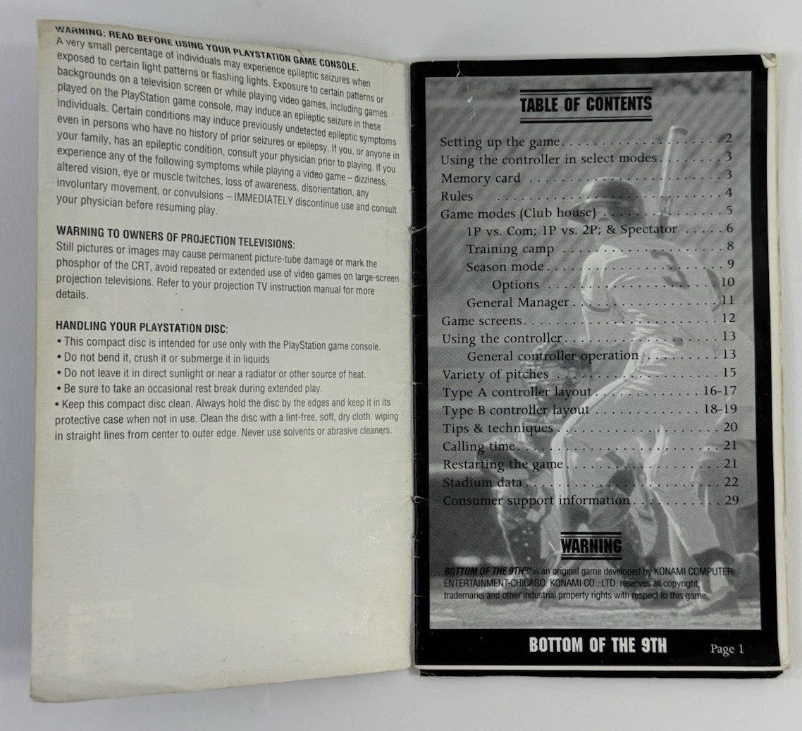 Bottom of the 9th [Long Box] (PlayStation 1, 1996) Game Case Manual - Tested