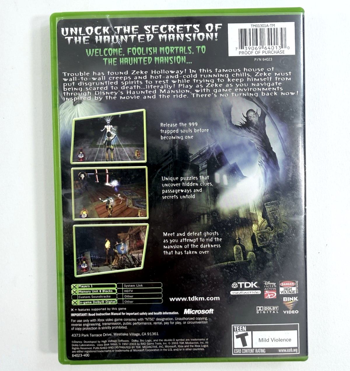 The Haunted Mansion (Xbox, 2003) Game, Case, Manual, Reg. Card, Ticket - Tested