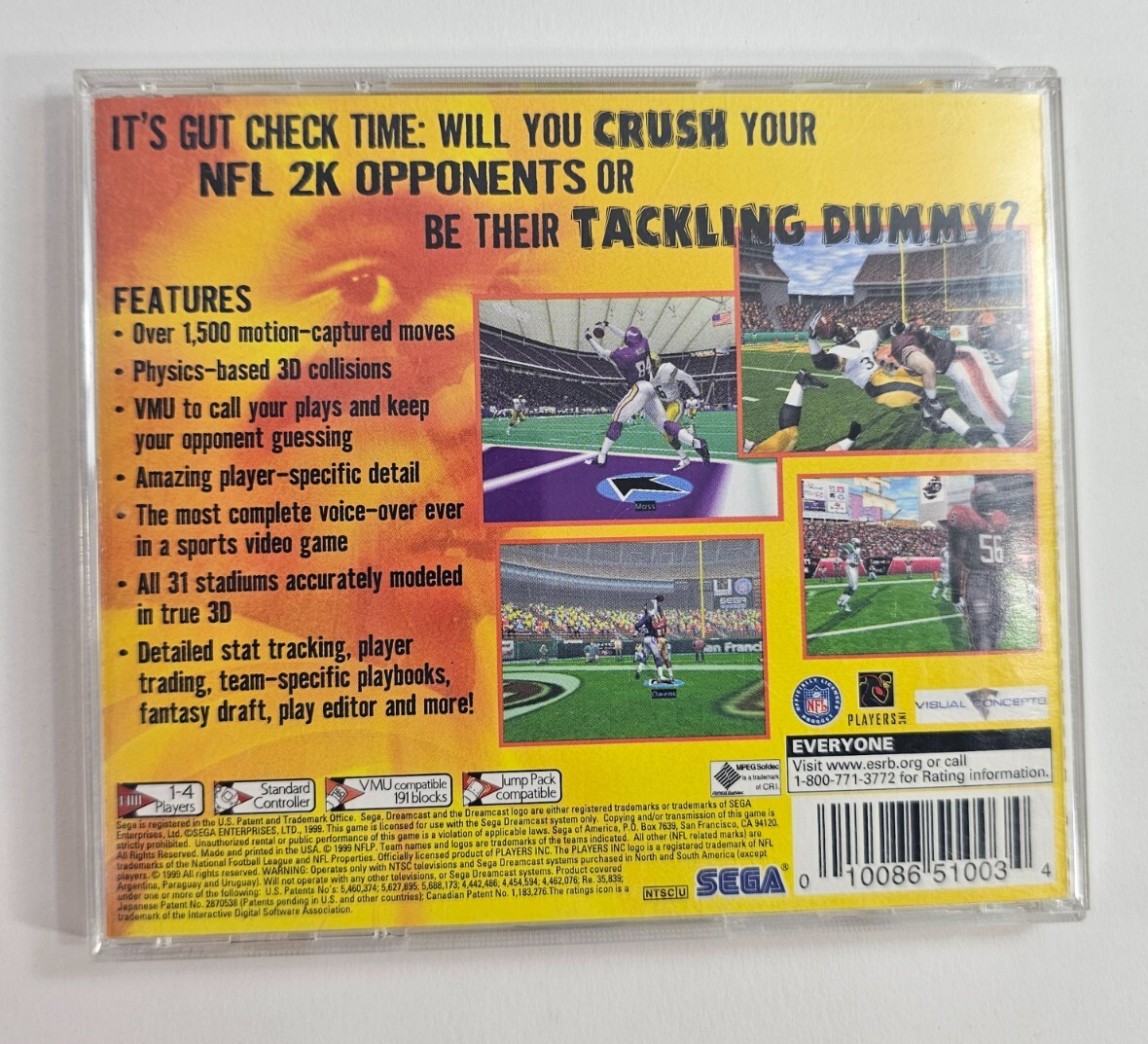 NFL 2K (Sega Dreamcast, 1999) Game Case Manual - Tested and Working