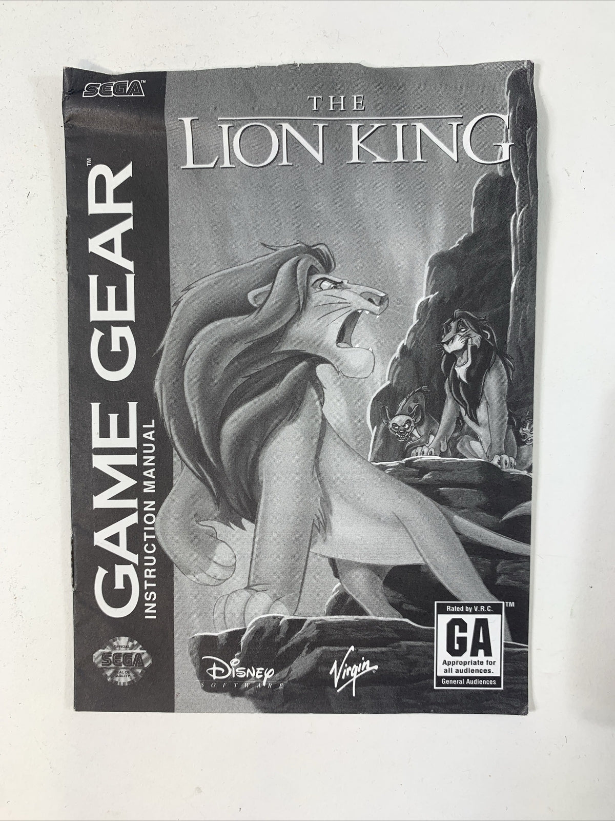 The Lion King (Sega Game Gear, 1995) Game Cartridge and Manual