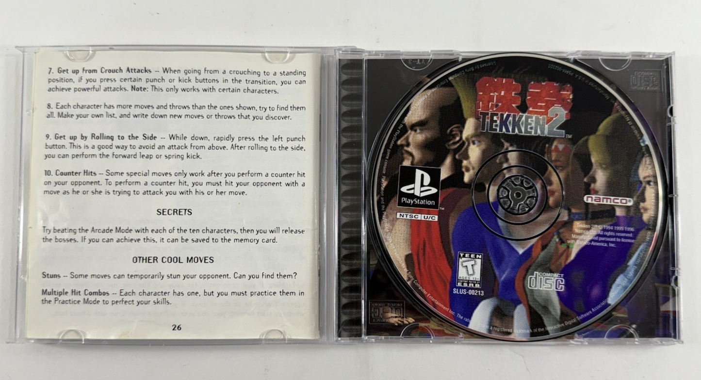 Tekken 2 (Sony PlayStation 1, 1996) Game Case Manual Registration- Tested - Read