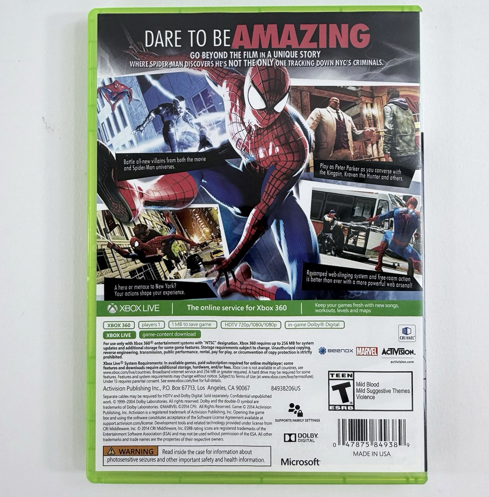 The Amazing Spider-Man 2 (Microsoft Xbox 360, 2014) Game and Case - Tested