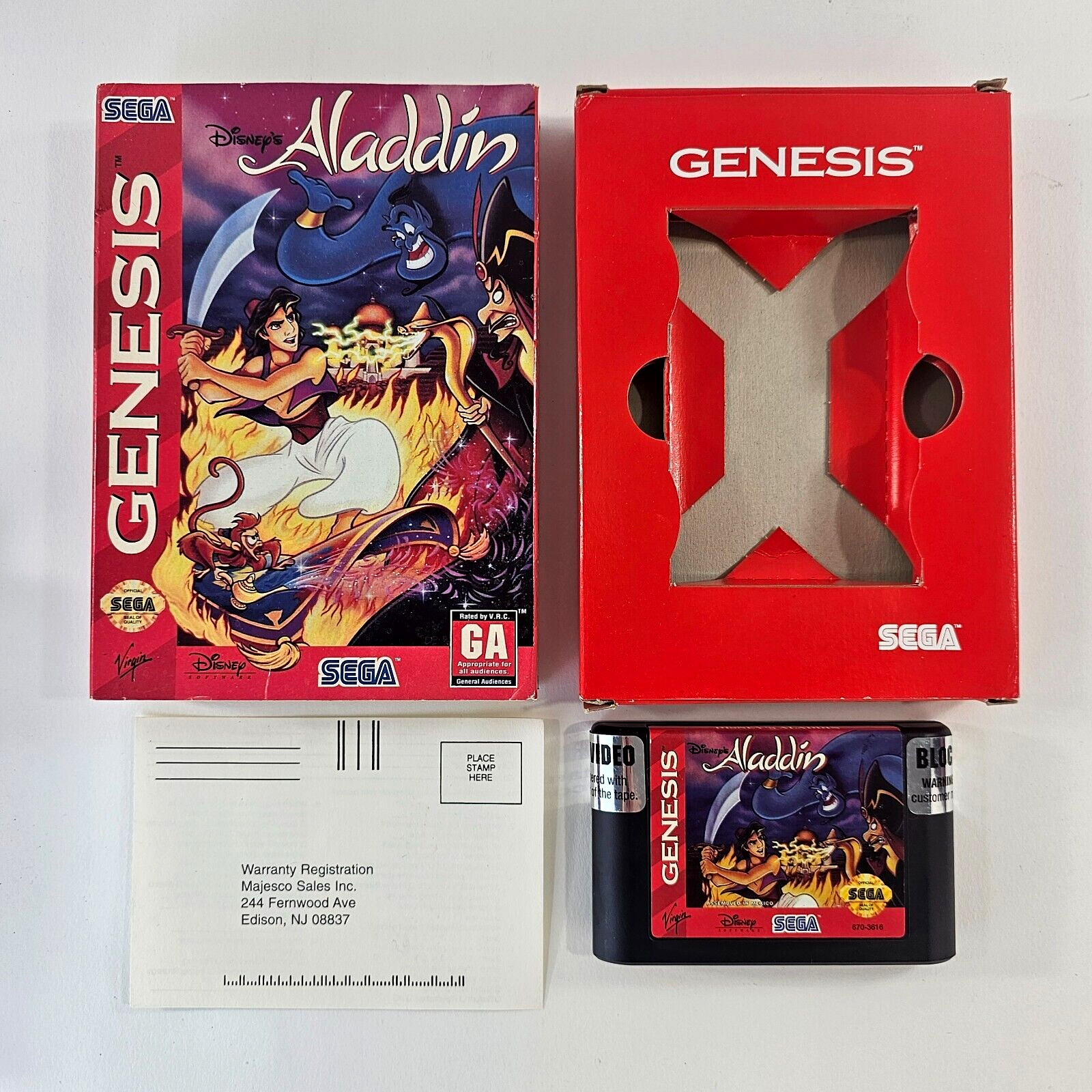 Disney's Aladdin (Sega Genesis, 1993) Game Box Registration Card - Tested