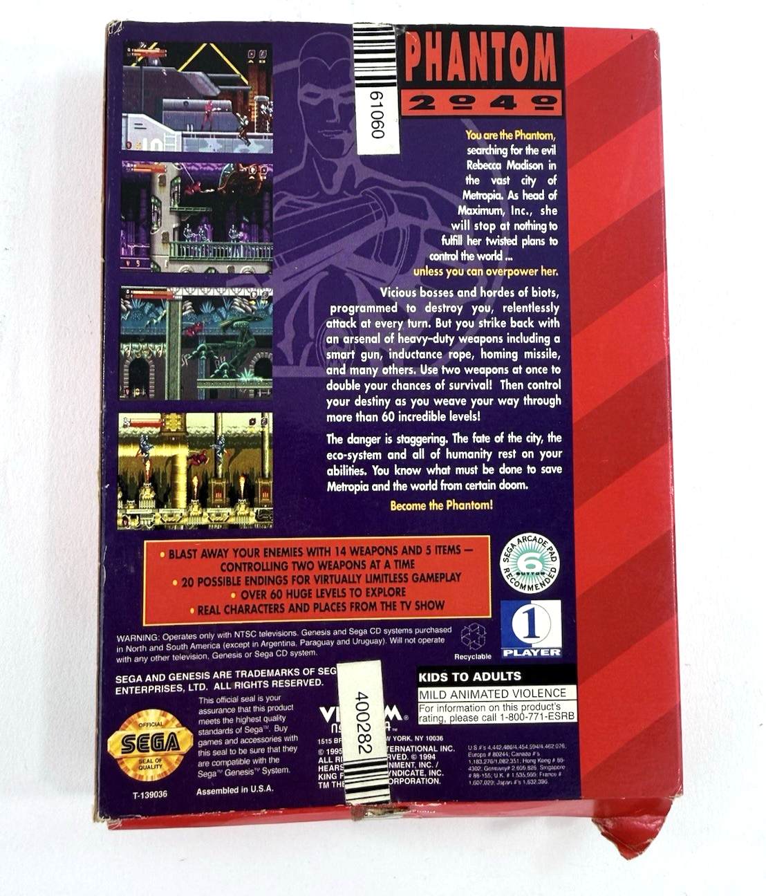 Phantom 2040 (Sega Genesis, 1995) Game, Box, Manual - Tested and Working