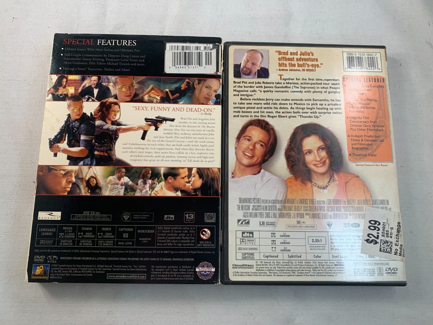 Mr. and Mrs. Smith (DVD bundle) The Mexican - Brad Pitt films