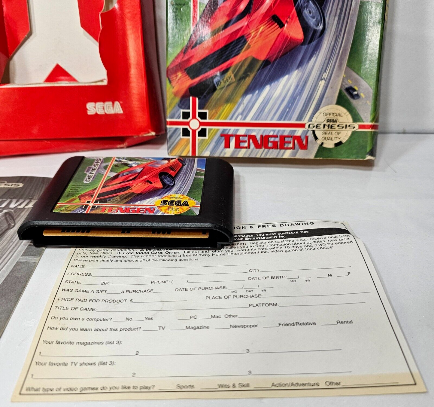 Hard Drivin' (Sega Genesis, 1991) - Game Case Manual Registration Card - Tested