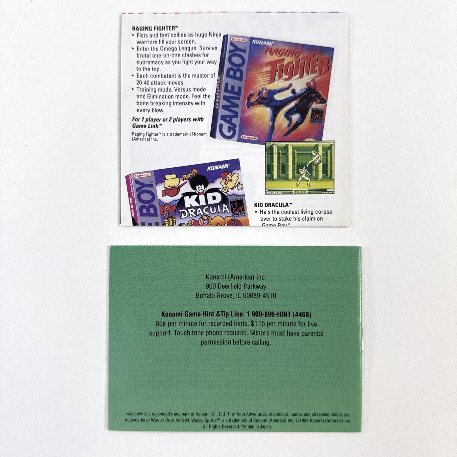 Tiny Toon Adventures: Wacky Sports (GameBoy, 1994) Game Box Manual Reg. Inserts