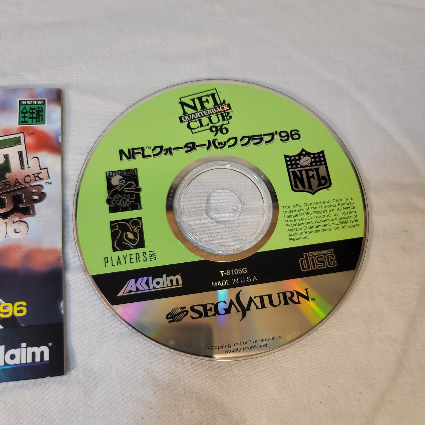 NFL Quarterback Club 96 (JP Sega Saturn, 1997) Disc and Manual - Tested