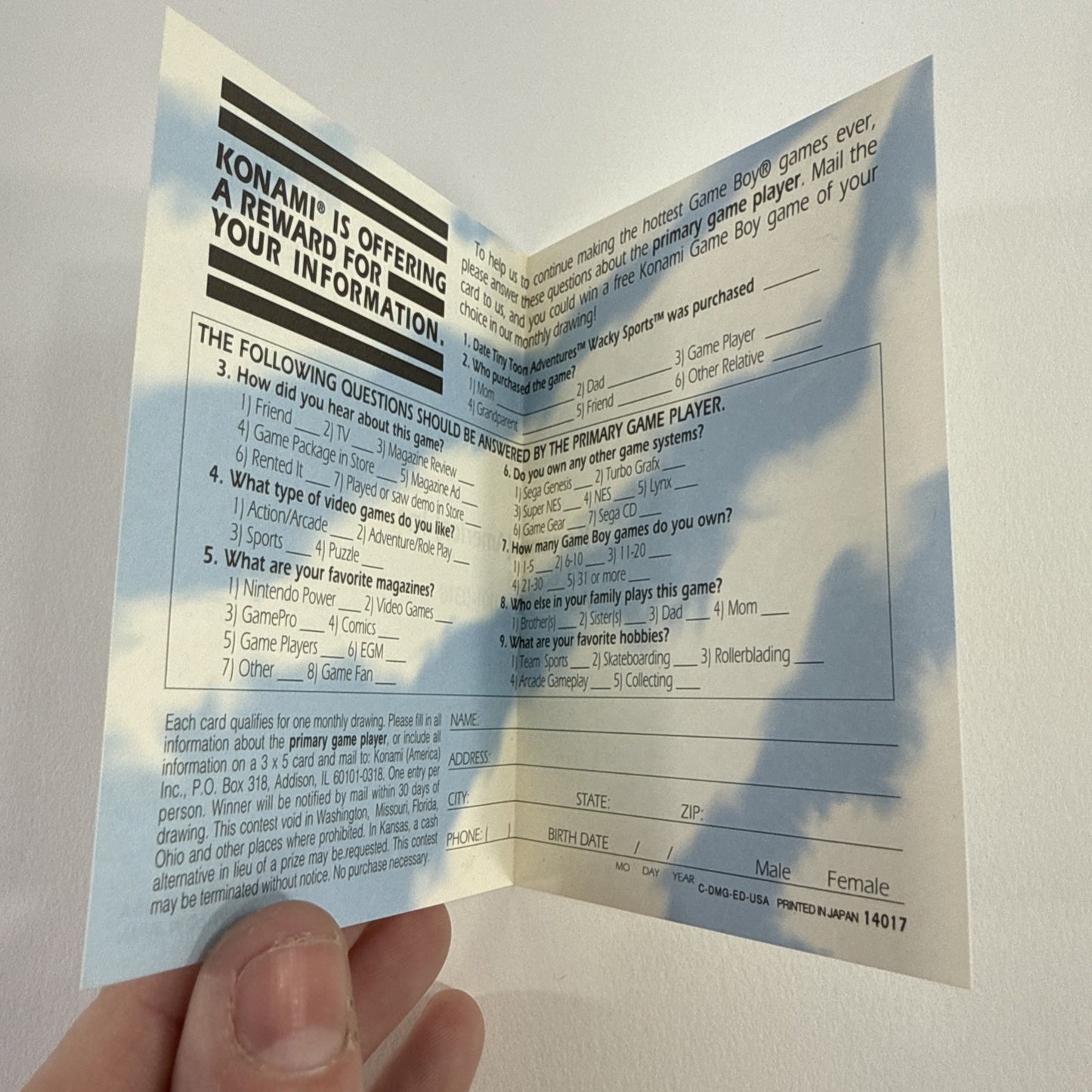 Tiny Toon Adventures: Wacky Sports (GameBoy, 1994) Game Box Manual Reg. Inserts