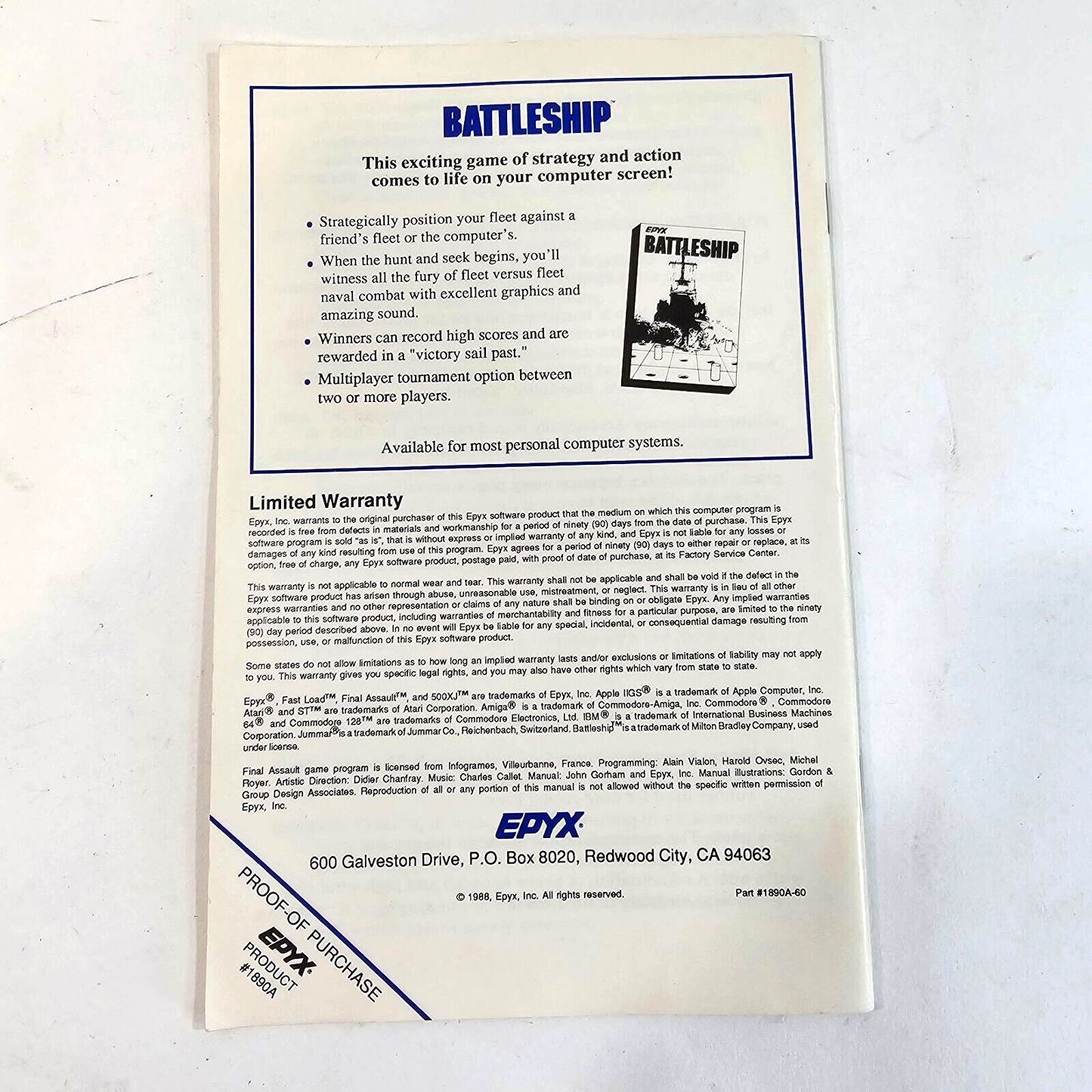 Final Assault (Commodore 64/128, 1988) Authentic Game and Manual