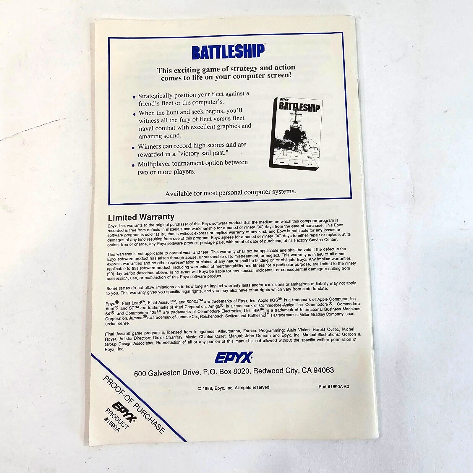 Final Assault (Commodore 64/128, 1988) Authentic Game and Manual