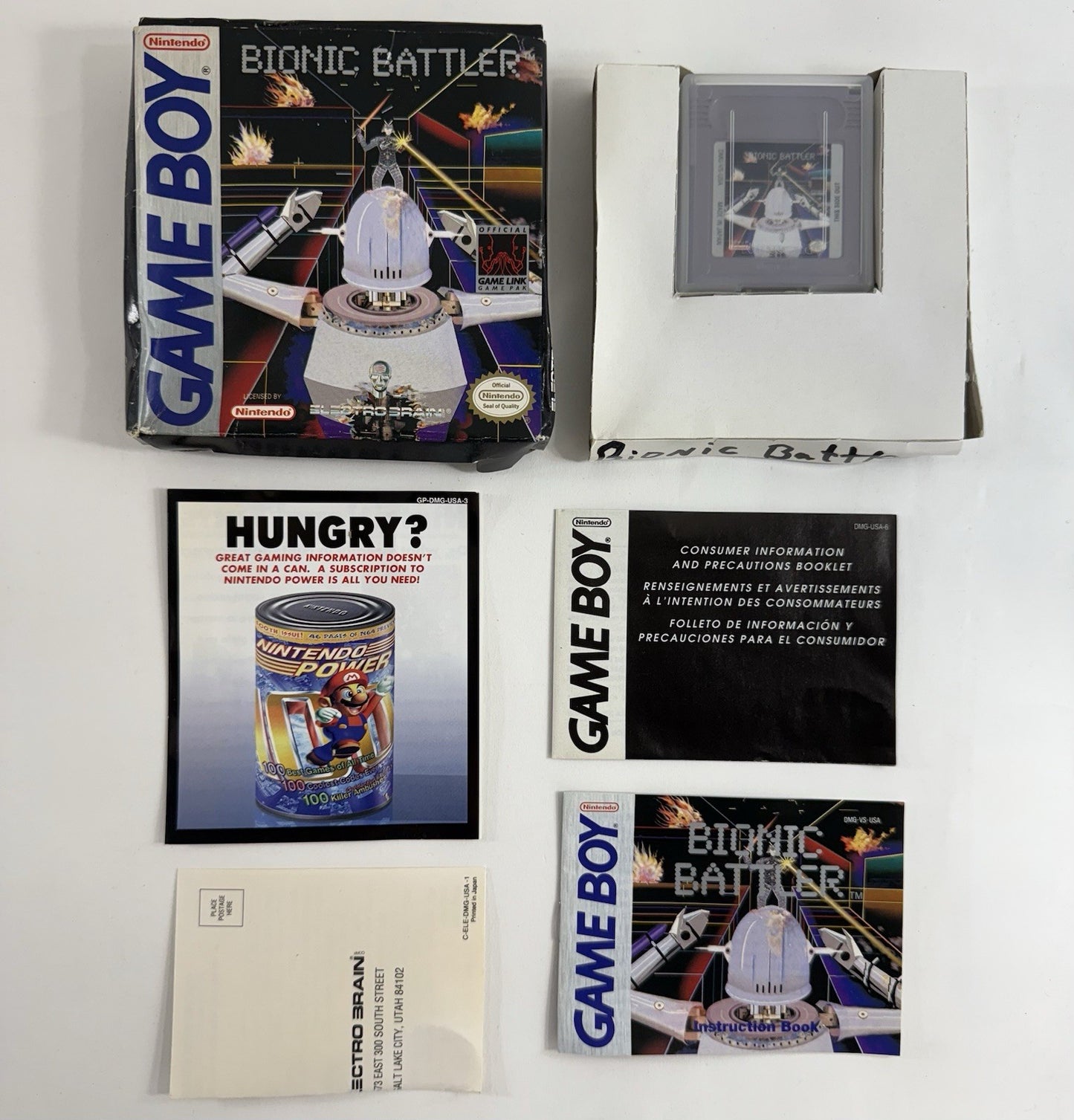Bionic Battler (Nintendo GameBoy, 1992) Game Box Manual Registration Inserts