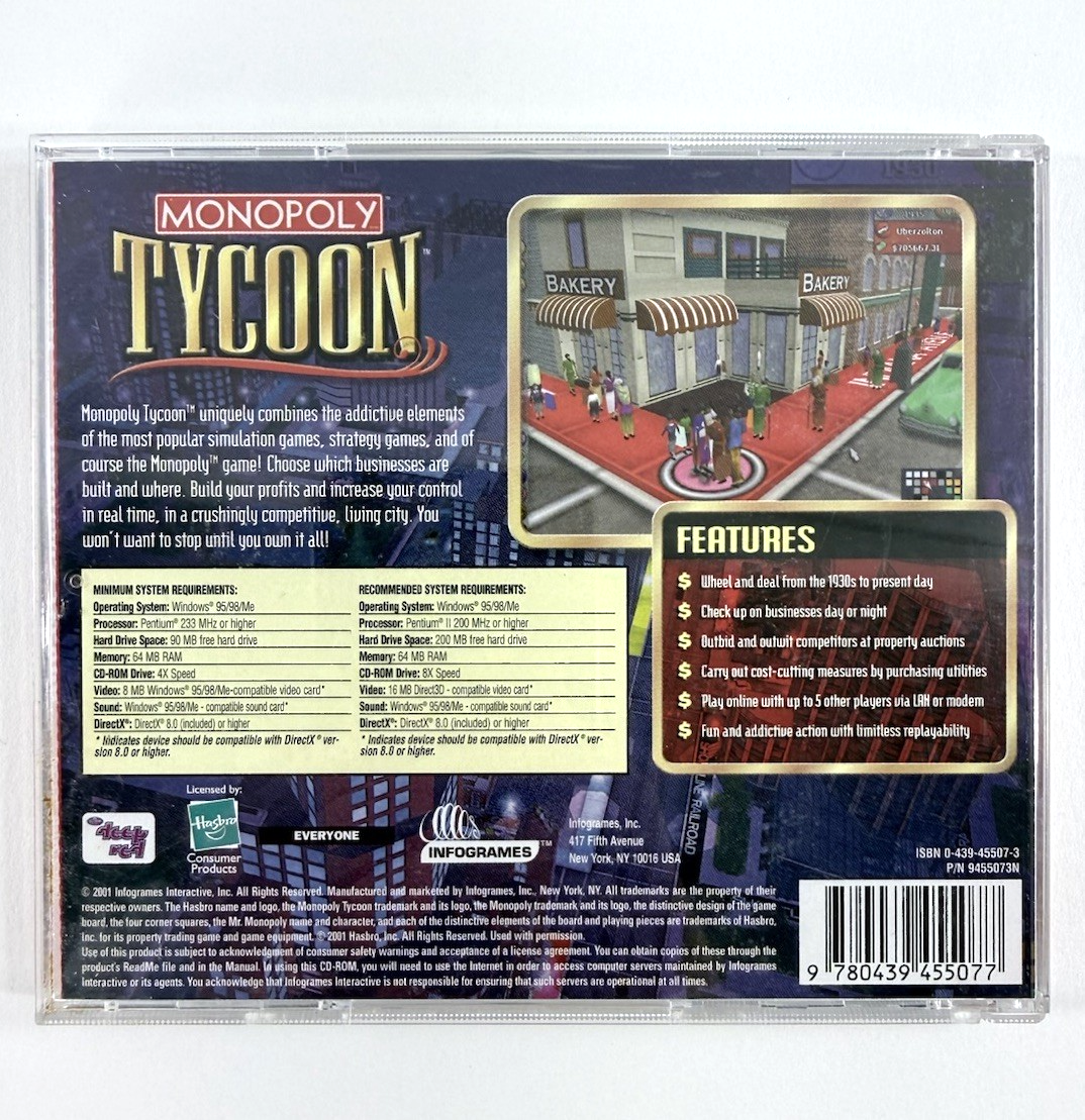 Monopoly Tycoon (PC CD, 2001) Windows 95/98/ME - Tested and Working
