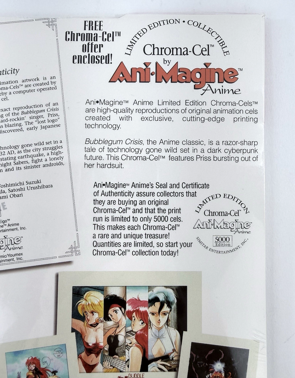 Bubblegum Crisis 1998 Ani-Magine Anime Limited Edition 63009 Chroma Cel -Sealed