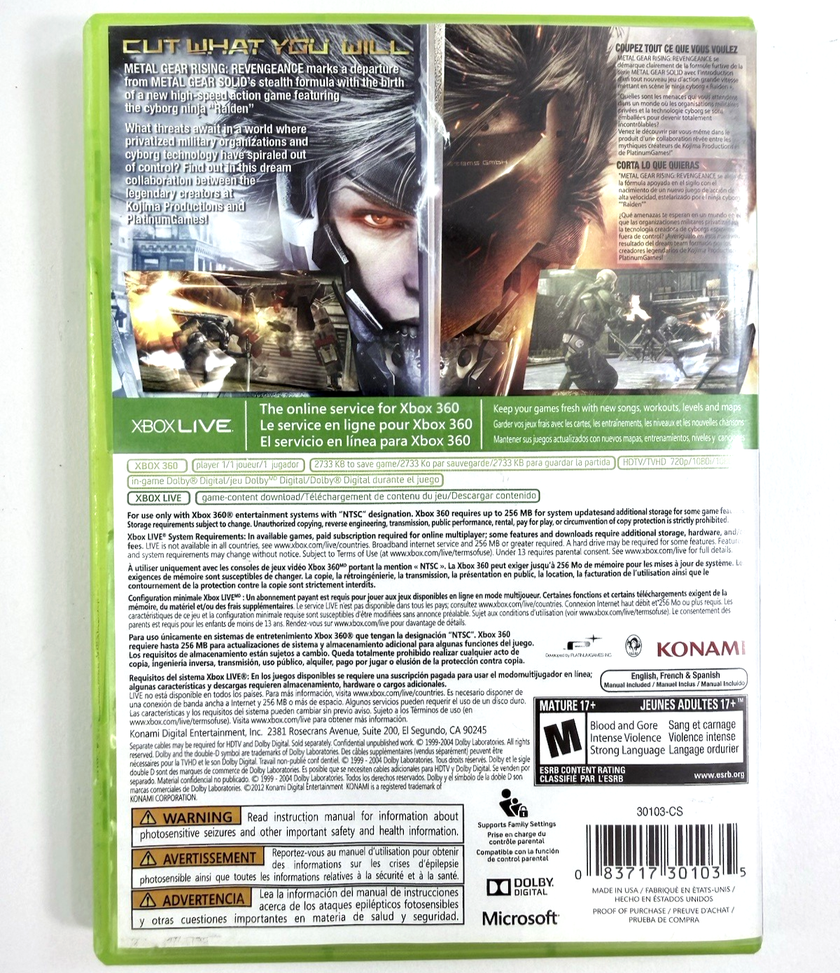 Metal Gear Rising: Revengeance (Xbox 360, 2013) Game Case Manual Insert - Tested
