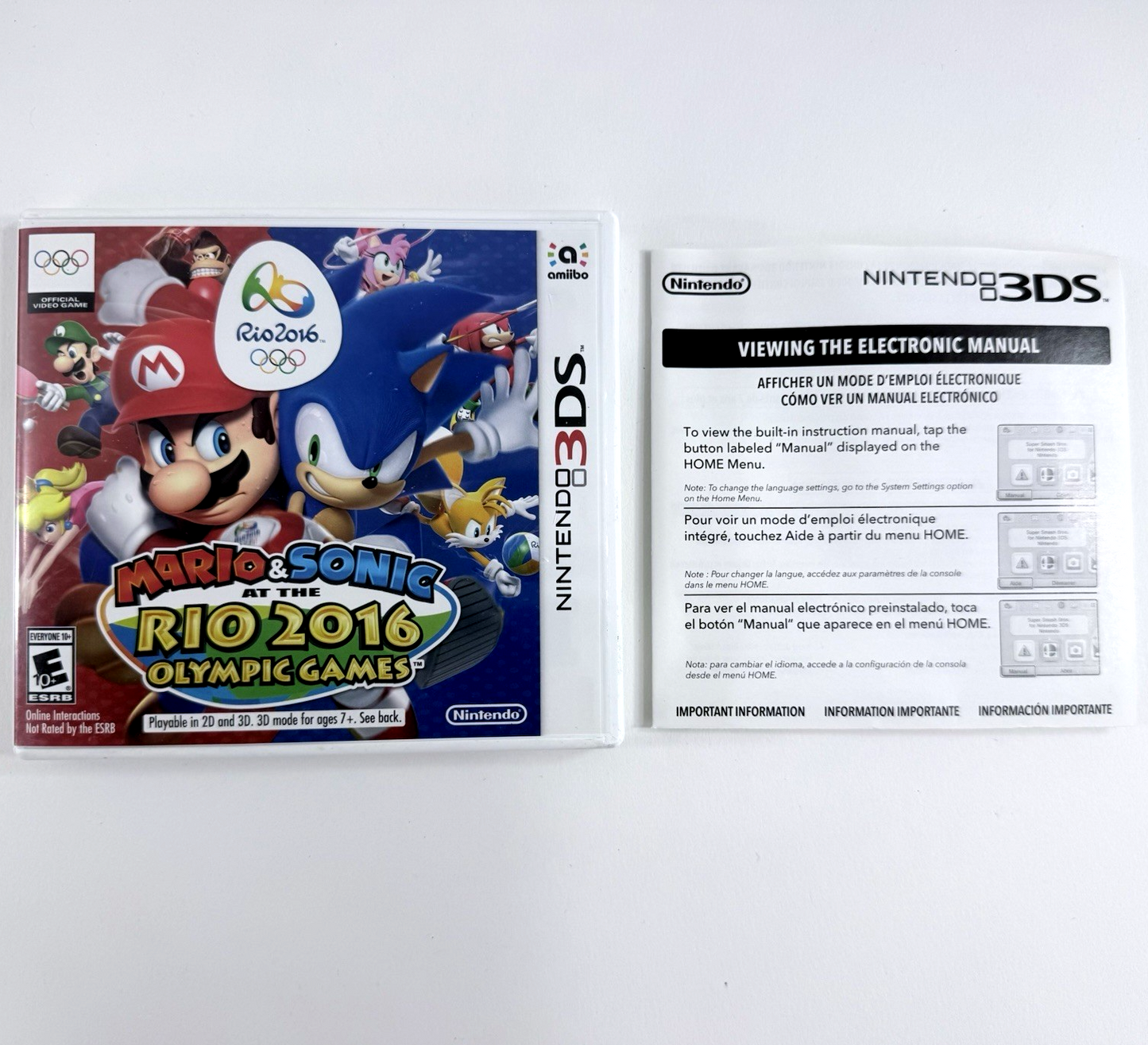 Mario & Sonic at the Rio 2016 Olympic Games Nintendo 3DS Case & Manual Only
